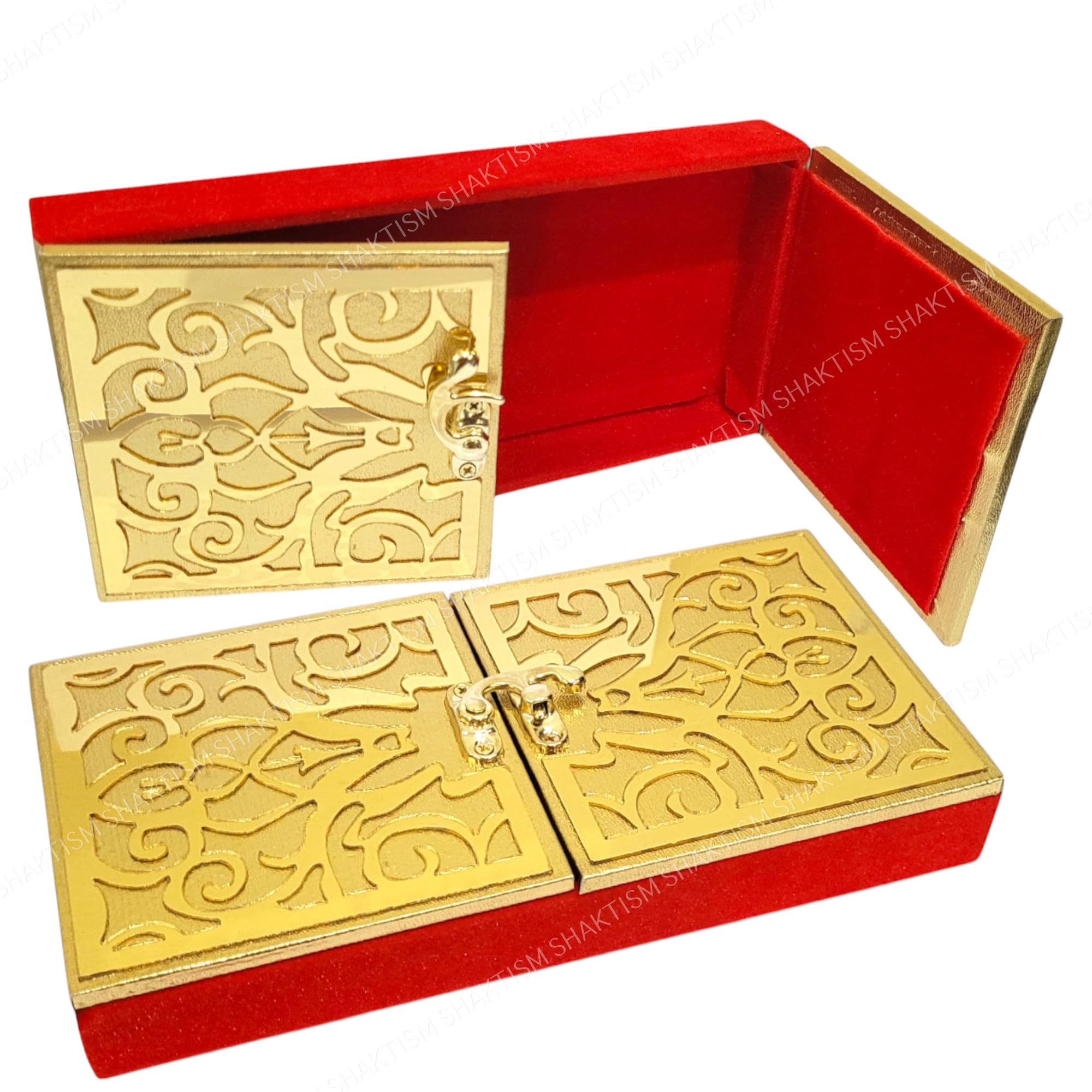 SHAKTISM Decorative Shagun Cash Gift Box for Money Gaddi, Gifting Sagan Wedding Occasion, Jewellery, Rectangle Shape - Golden and Red Valvet -1Pc (Shagun Box - Red Golden Fatak 2)-image-27