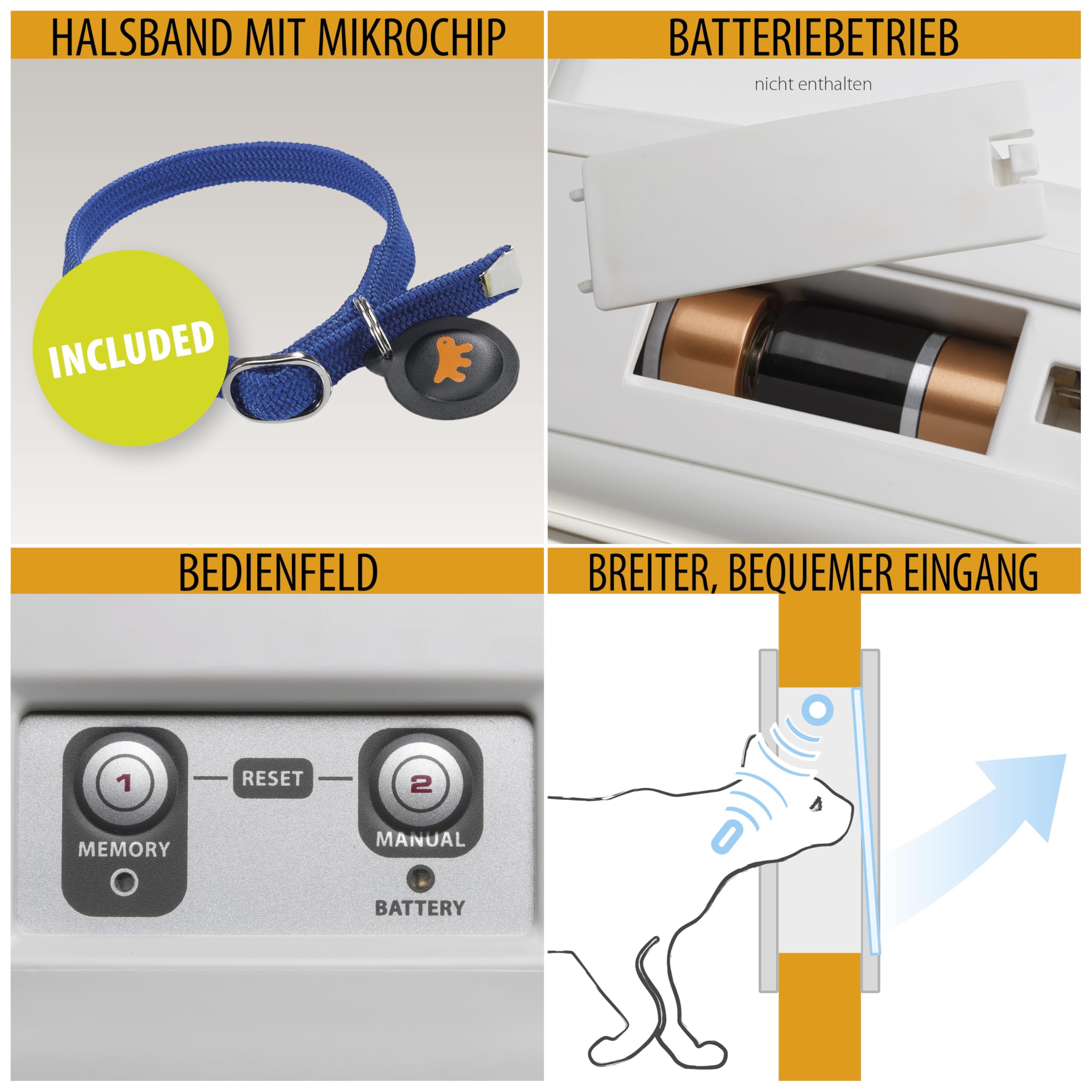 Ferplast Katzenklappe mit chiperkennung, hundeklappe kleine Hunde, 4-Wege Katzentür, mit Schutz vor Zugluft, inkl. Katzenhalsband mit Mikrochip, SWING MICROCHIP Mittel,Mikrochip haustierklappe, Weiß