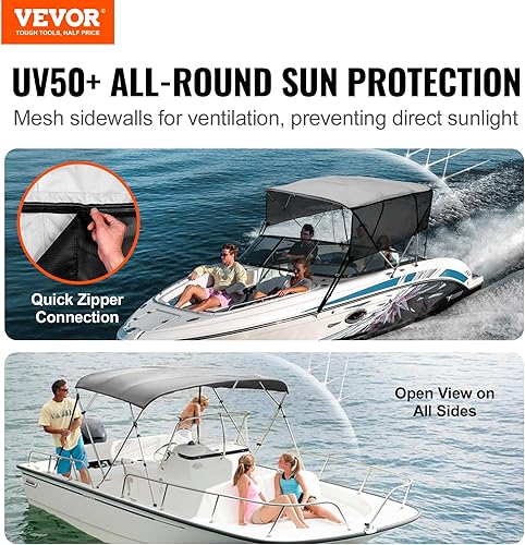 Miniatura 2 de VEVOR - Funda para barco Bimini de 4 arcos y 3 arcos, paredes laterales de malla desmontables, toldo de poliéster 600D con marco de aleación de