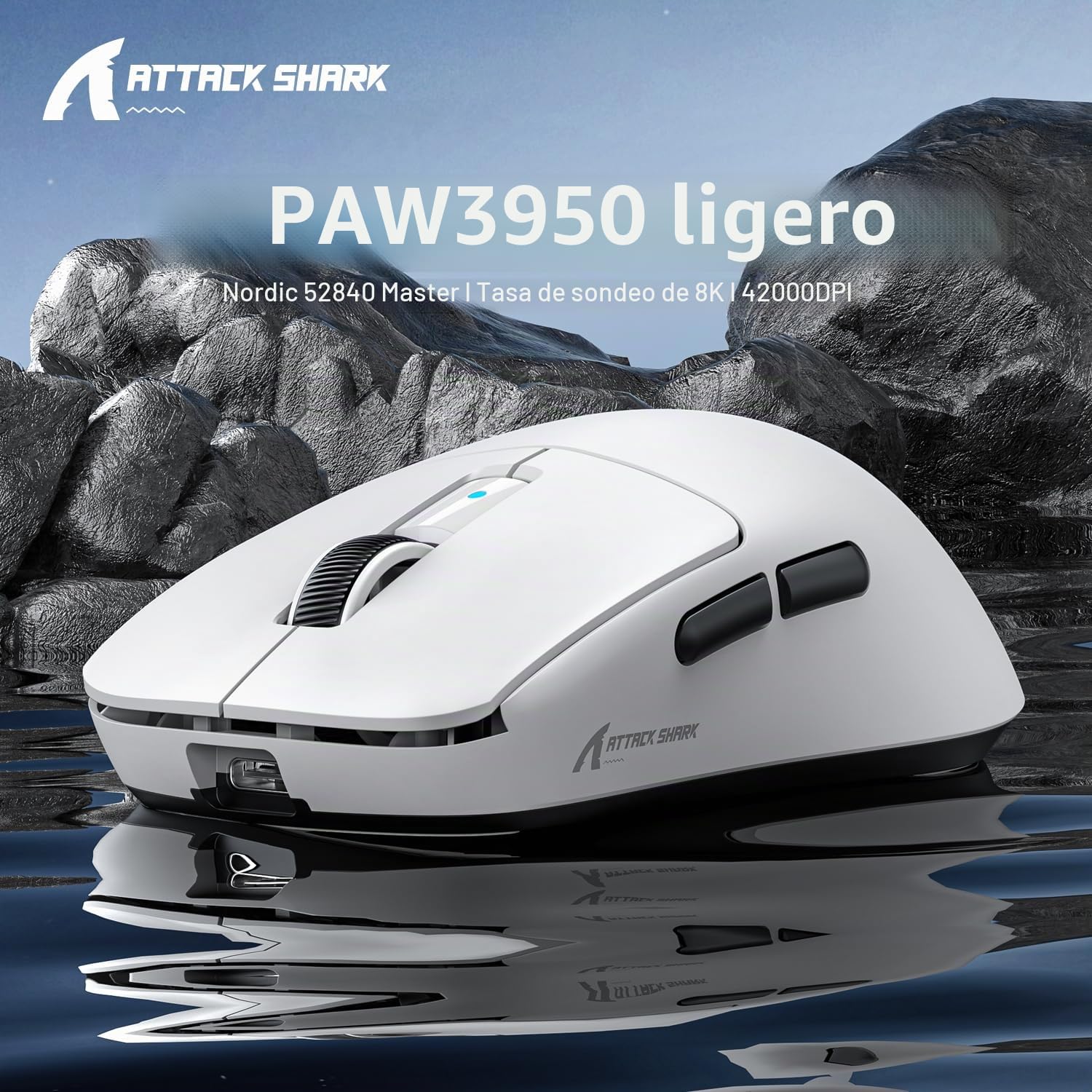 MAMBASNAKE x Attack Shark R6 39g Superlight Mouse, PixArt PAW3950MAX Gaming Sensor, Wireless 8K Mouse, MCU Nodic 52840, BT/2.4G/Wired Gaming Mouse, Adjustable dpi 42000, for Win11/Xbox/PS/Mac -White