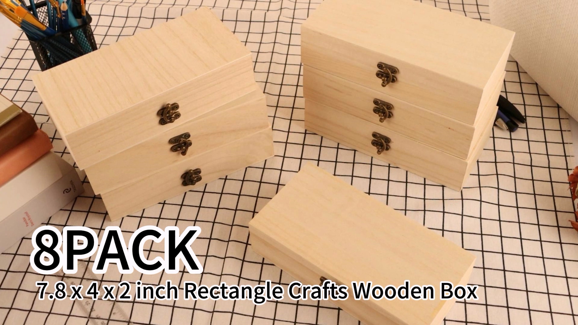 8 Unfinished Wooden Display Boxes With Glass Top Hinged Lids - DIY Craft Organizer Boxes