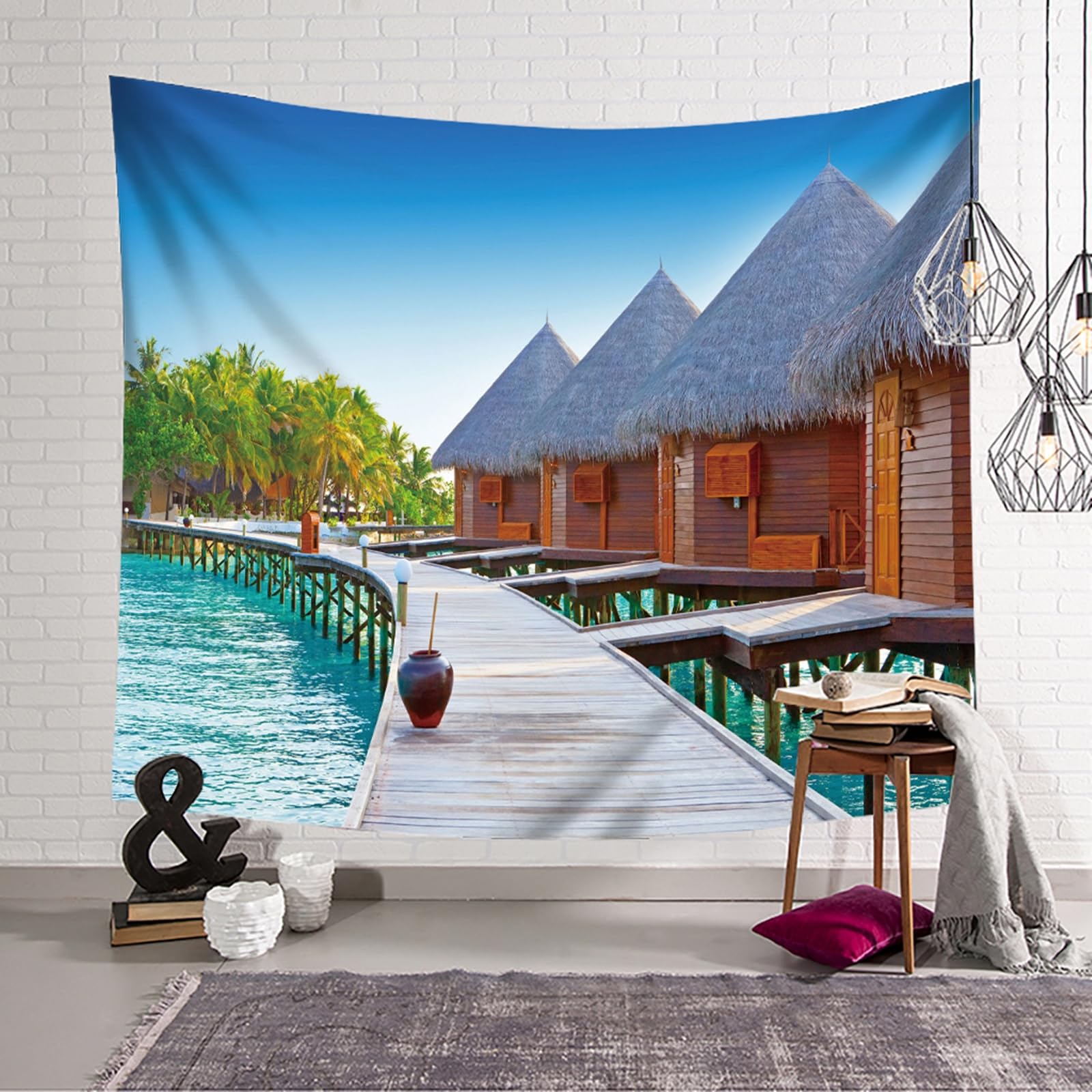RDSGYZ Wandbehang Stoff Schlafzimmer, Wandteppich Landschaft Motiv Groß 256x350CM Ferienhaus am Meer Wandvorhang Wandbehang Tuch Wanddeko Kinderzimmer Schlafzimmer