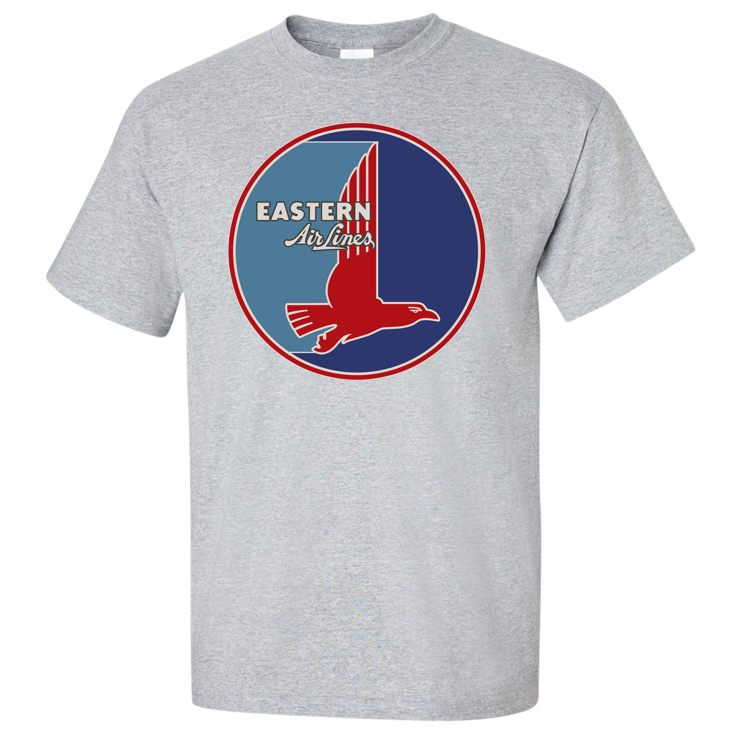 Eastern Airlines Vintage Logo T-Shirt - Defunct Airline Logo - 100% Cotton Gildan Brand Gray Shirt