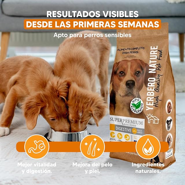 Foto 6 de 7 de Yerbero Nature Digestive, Pienso Hipoalergénico para Perros Adultos, Alimento de Pollo, Low Grain, con Arroz