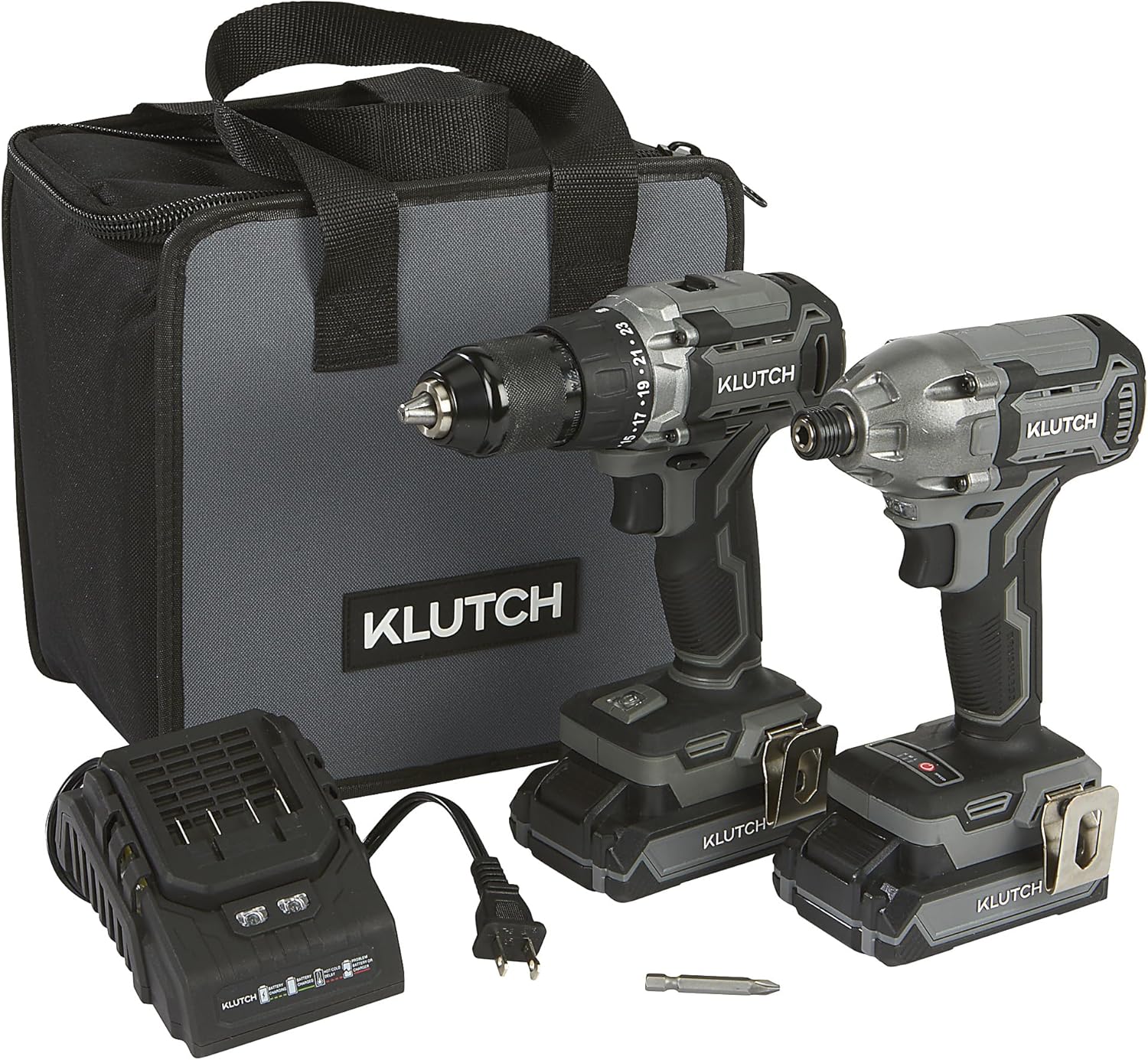 Klutch Drill/Driver and Impact Driver Kit, KLiQ 20 Volt Brushless, 1/2in. and 1/4in.