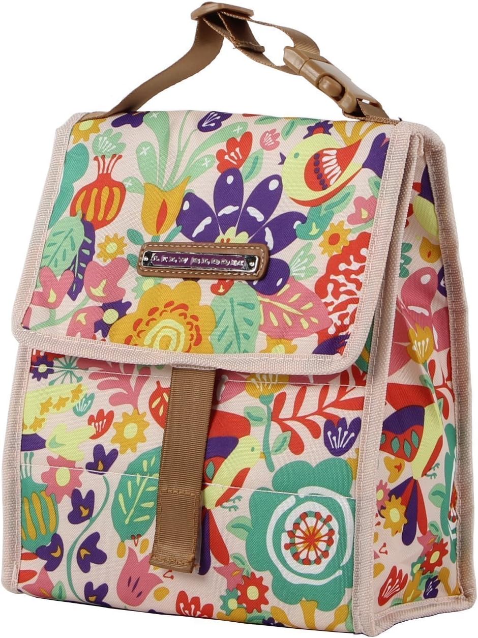 Lily Bloom Foldover Insulated Lunch Box / Portable Cooler Bag for Women (Tulips and Tweets)