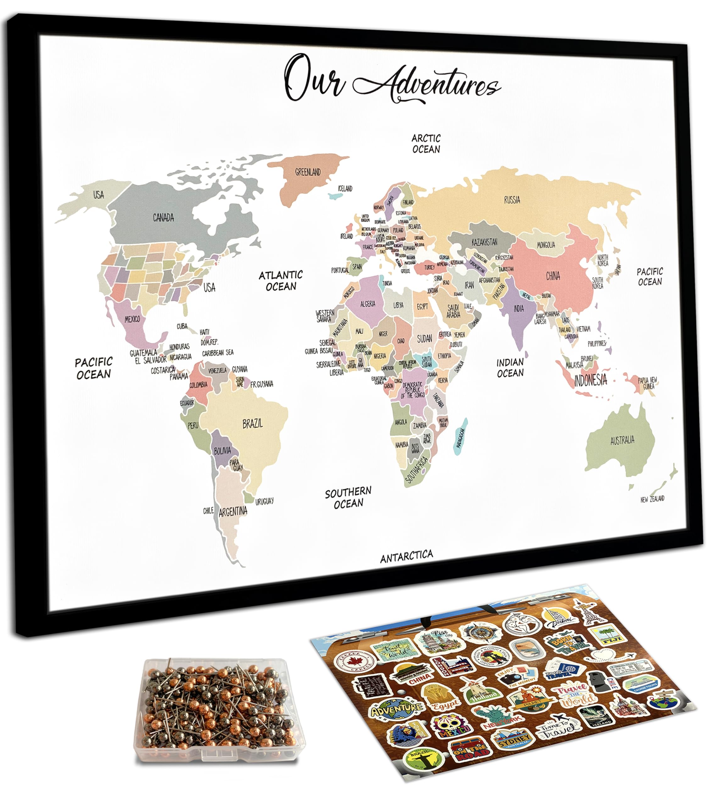 Tableau d'affichage carte du monde en liège pour piquer vos souvenirs de voyage