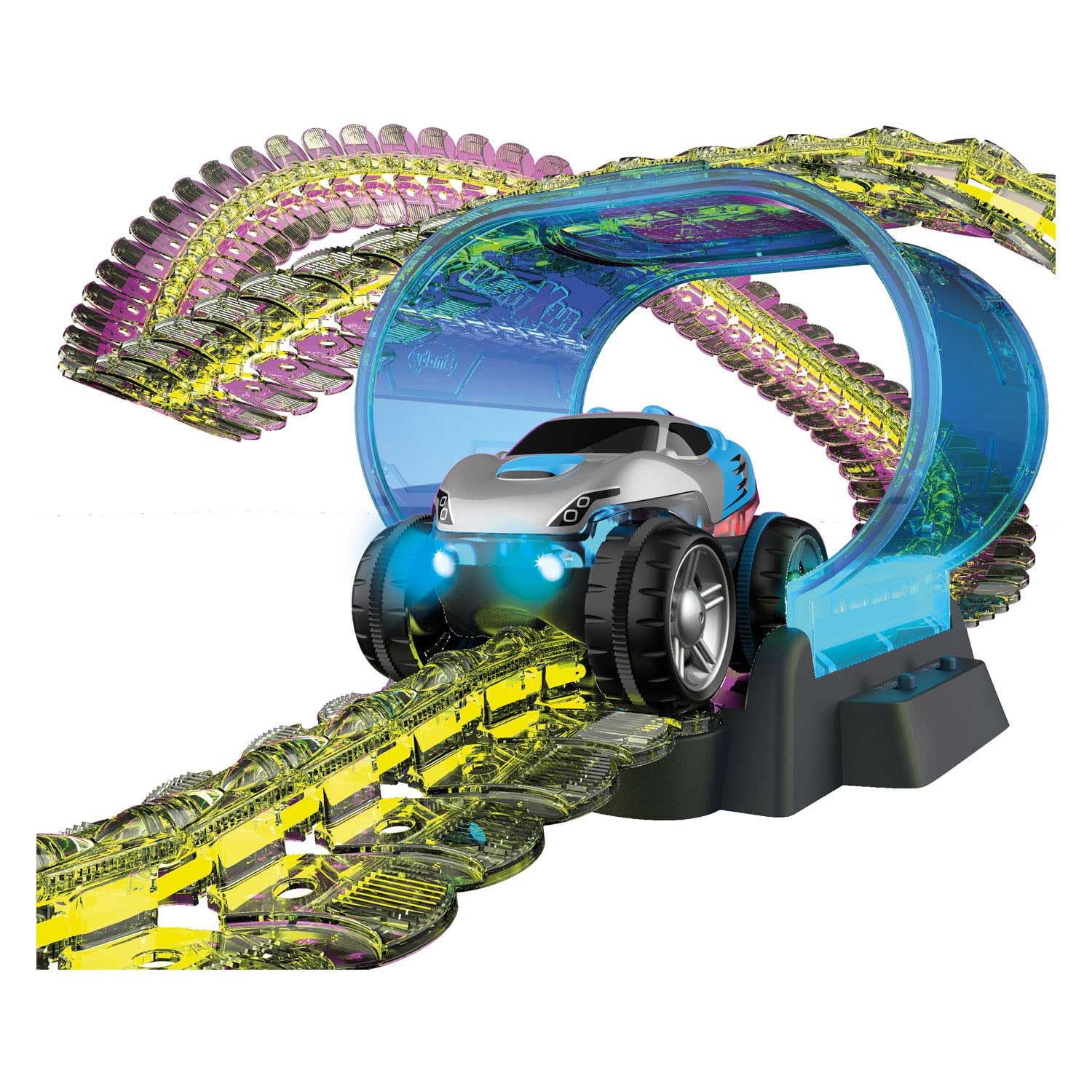 Smoby FleXtreme Neon - Circuito de Coche Luminoso - 2 m60 de Pistas translúcidas - Túnel electrónico + 1 vehículo Incluido - Pilas Incluidas, a Partir de 4 años, 180917, Multicolor