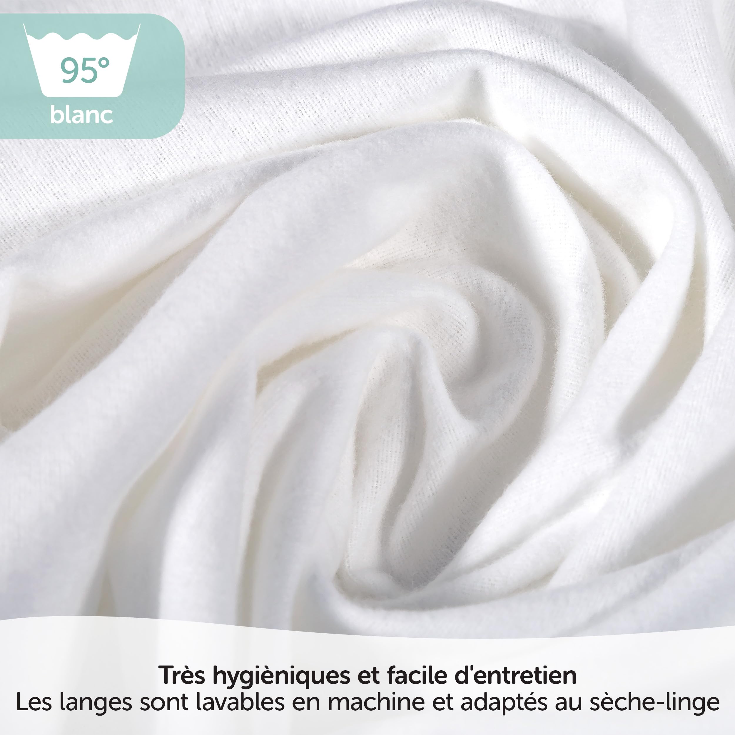 Langes en molleton bébé Lot de 5, 80 x 80 cm - Qualité supérieure - Couleur blanc, double tissage, bordure renforcée, certifié Öko-Tex Standard 100, lavable à 95° C