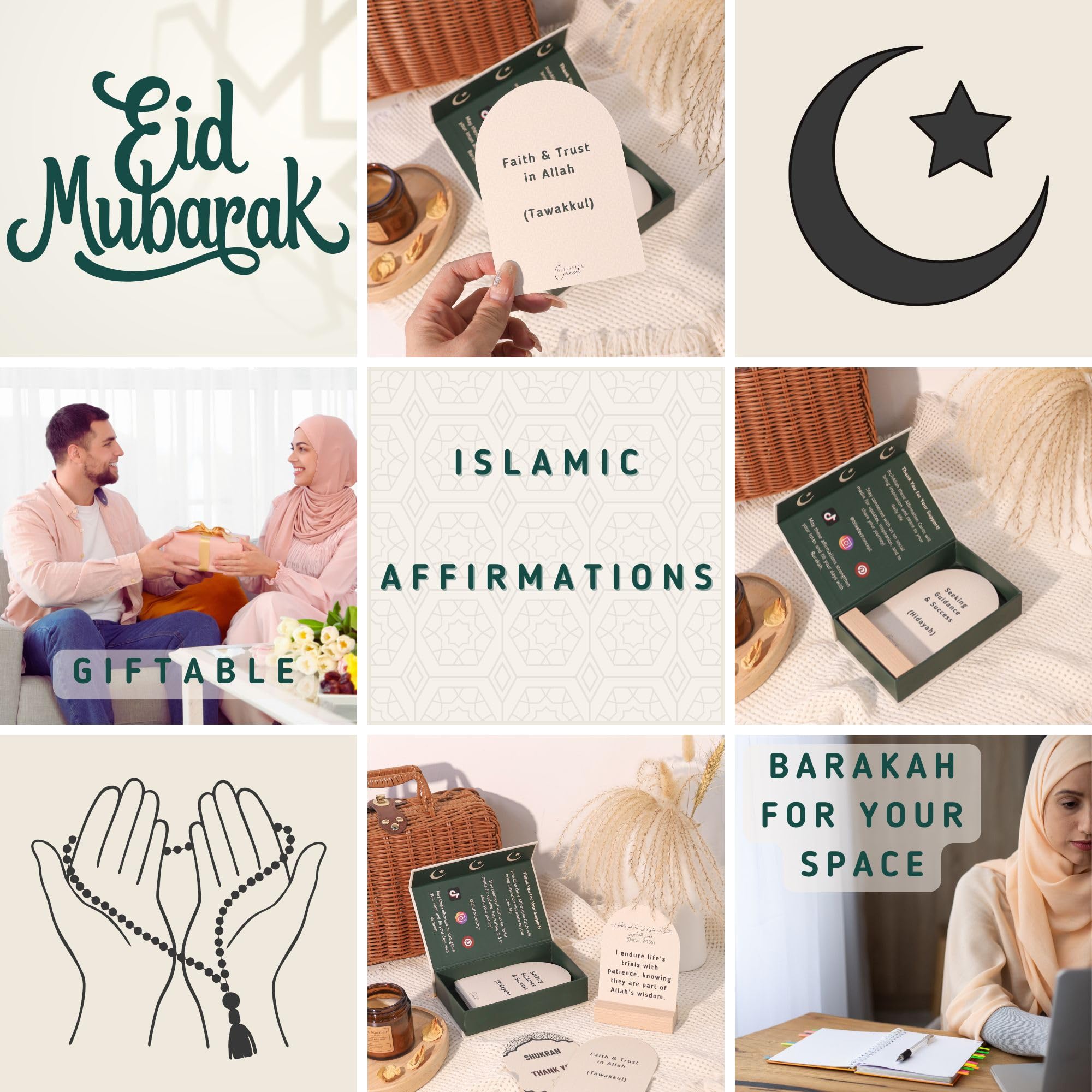 Islamic Affirmation Cards Set of 30, Magnetic Box & Stand - Ideal for Ramadan Gifts, Eid Gifts, Islamic Gifts, Eid Decorations for Home, Eid Mubarak Decorations, Positive Affirmations Cards, Muslim