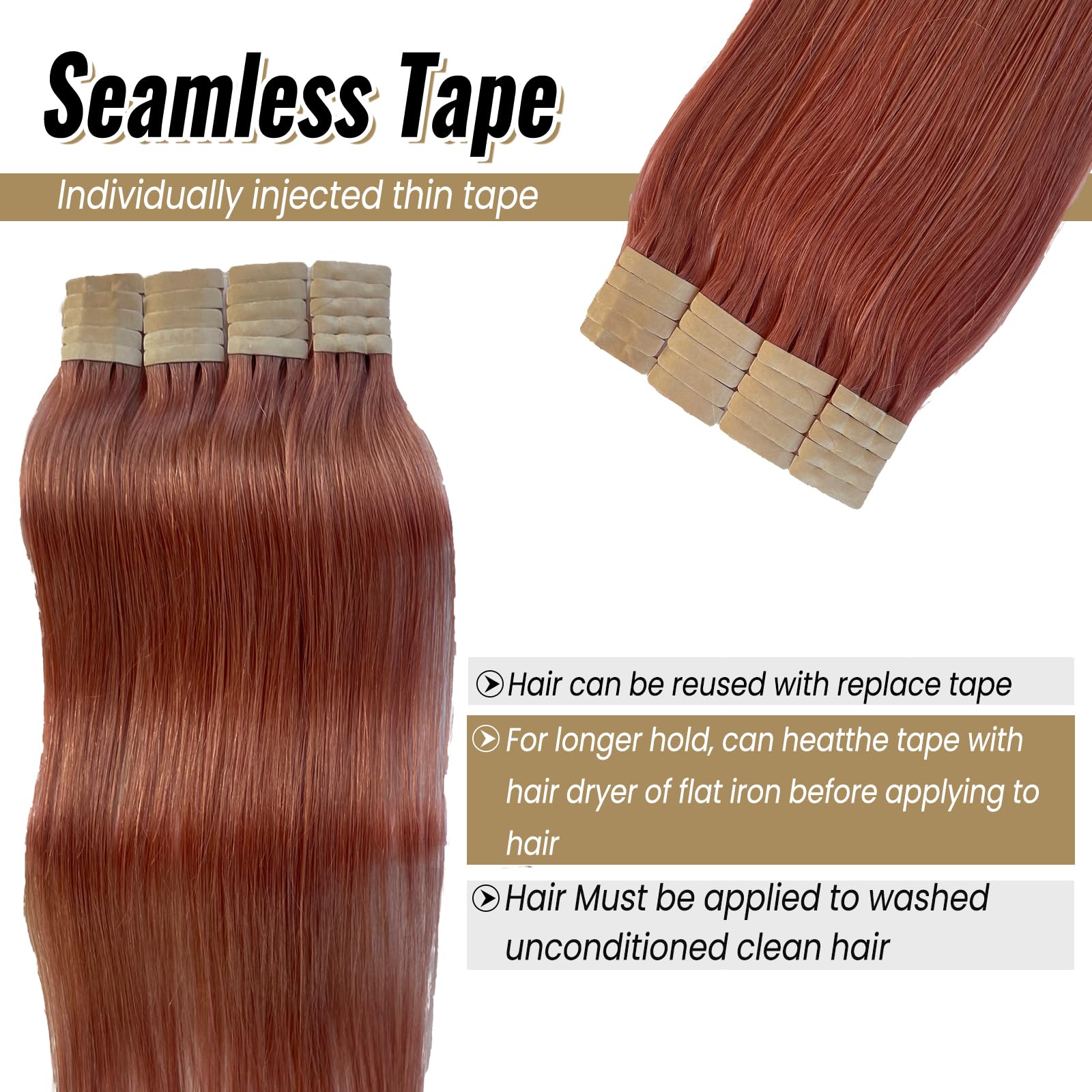Amazon.com : 24inch Tape In Hair Extension 100% Real Human  display picture 1