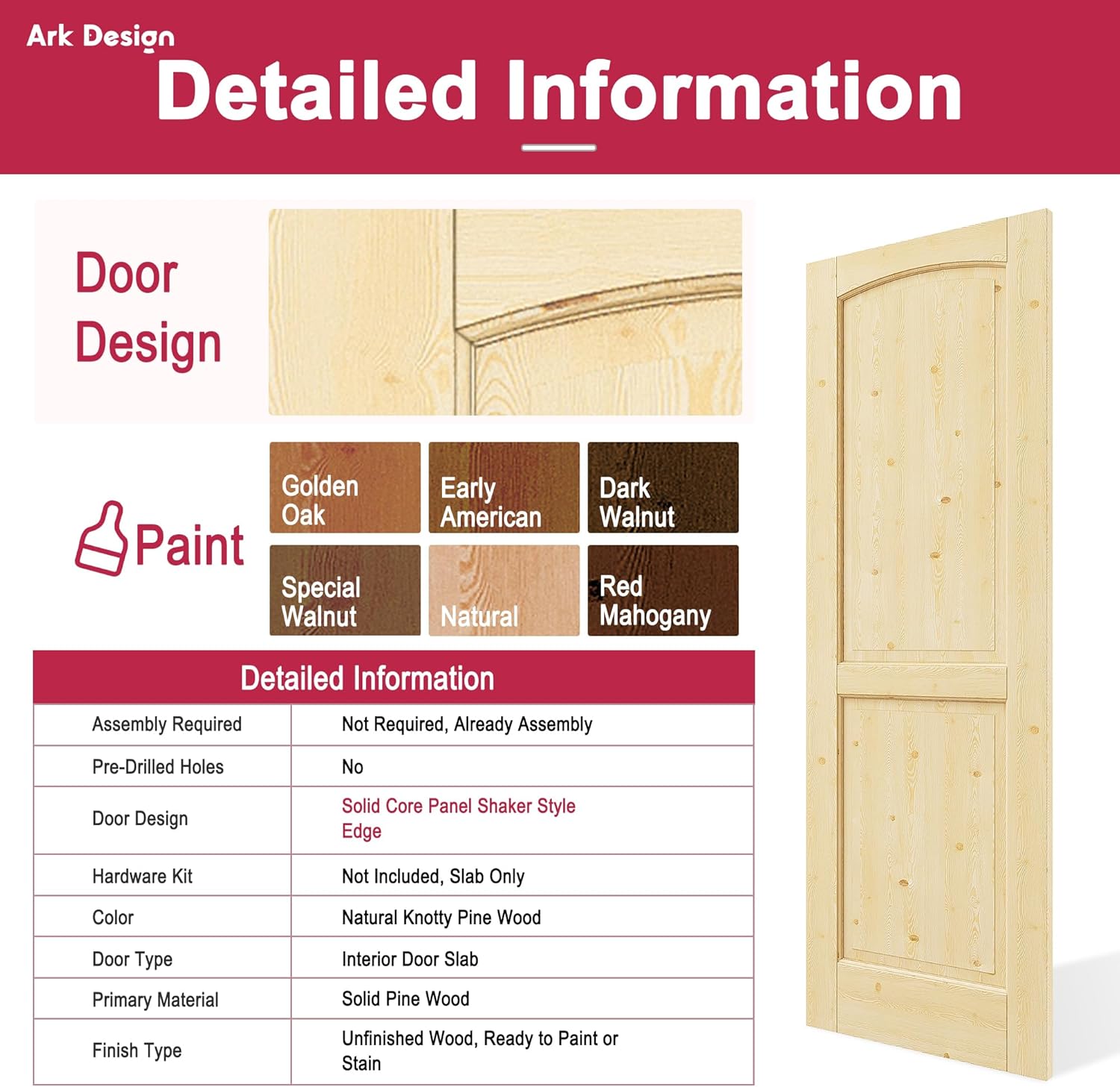 24" x 80" French Doors Slab, 2-Lite Pine Solid Core Panel Interior Door for Hallway, Bedroom, Unfinished & Ready-to-Stain Pine Door Panel w/o Borehole or Hinges