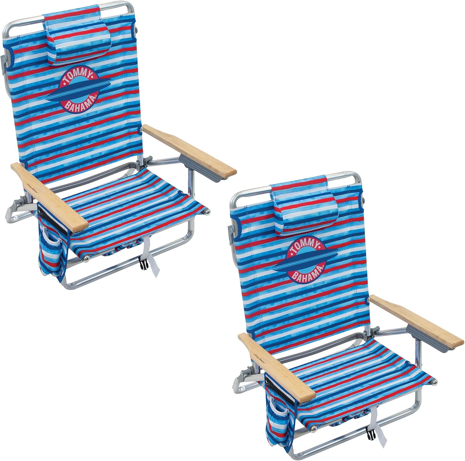 Tommy Bahama 2-Pack 5-Position Classic Lay Flat Backpack Beach Chair with Cooler