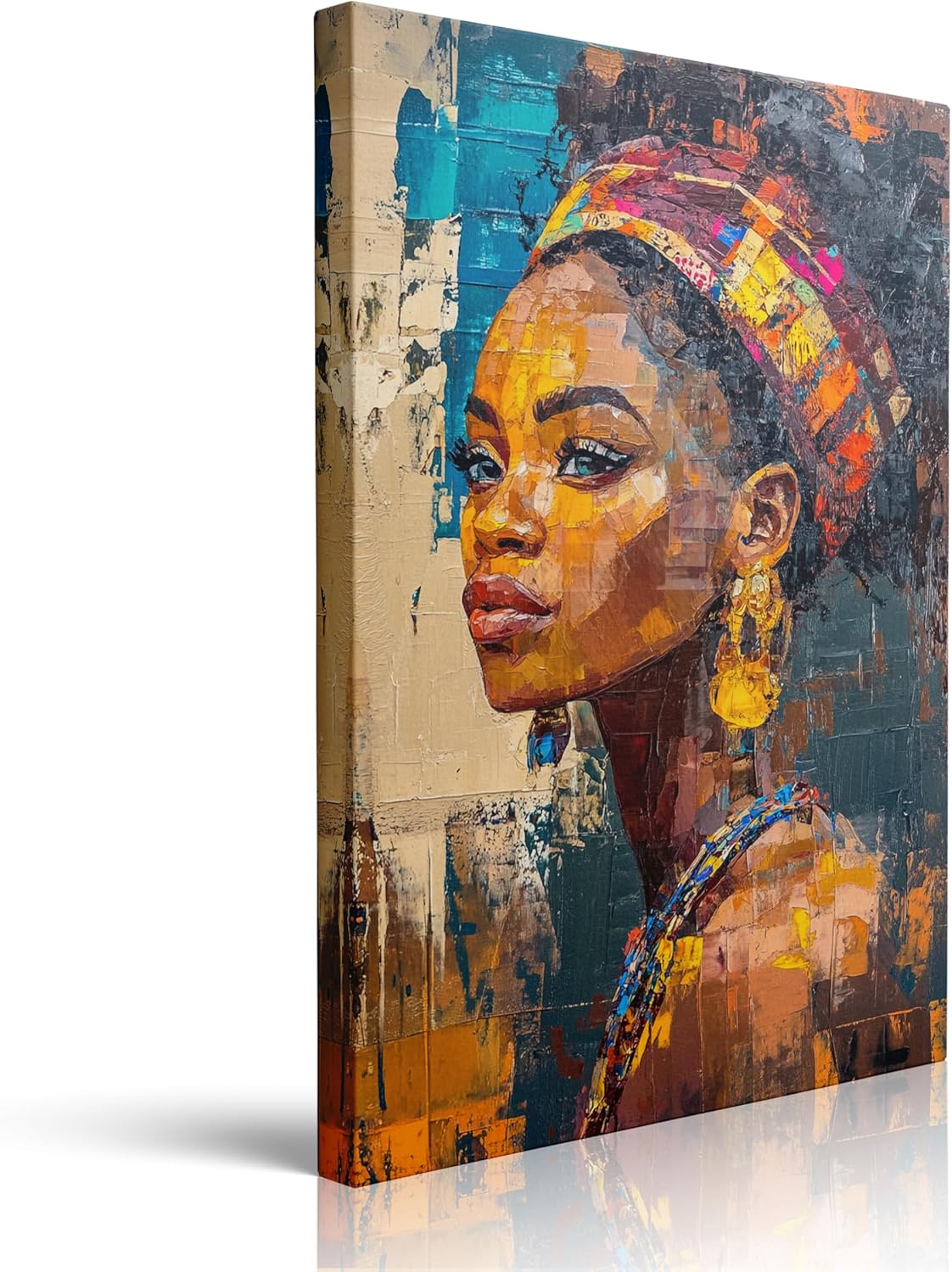 Abstract Framed Colorful African American Black Women Girl Portrait Canvas Wall Art, Morden Africa Girly Painting for Living Room, Bedroom Home Decor Ready to Hang (16"x24")