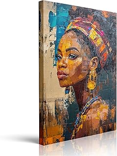 Abstract Framed Colorful African American Black Women Girl Portrait Canv...