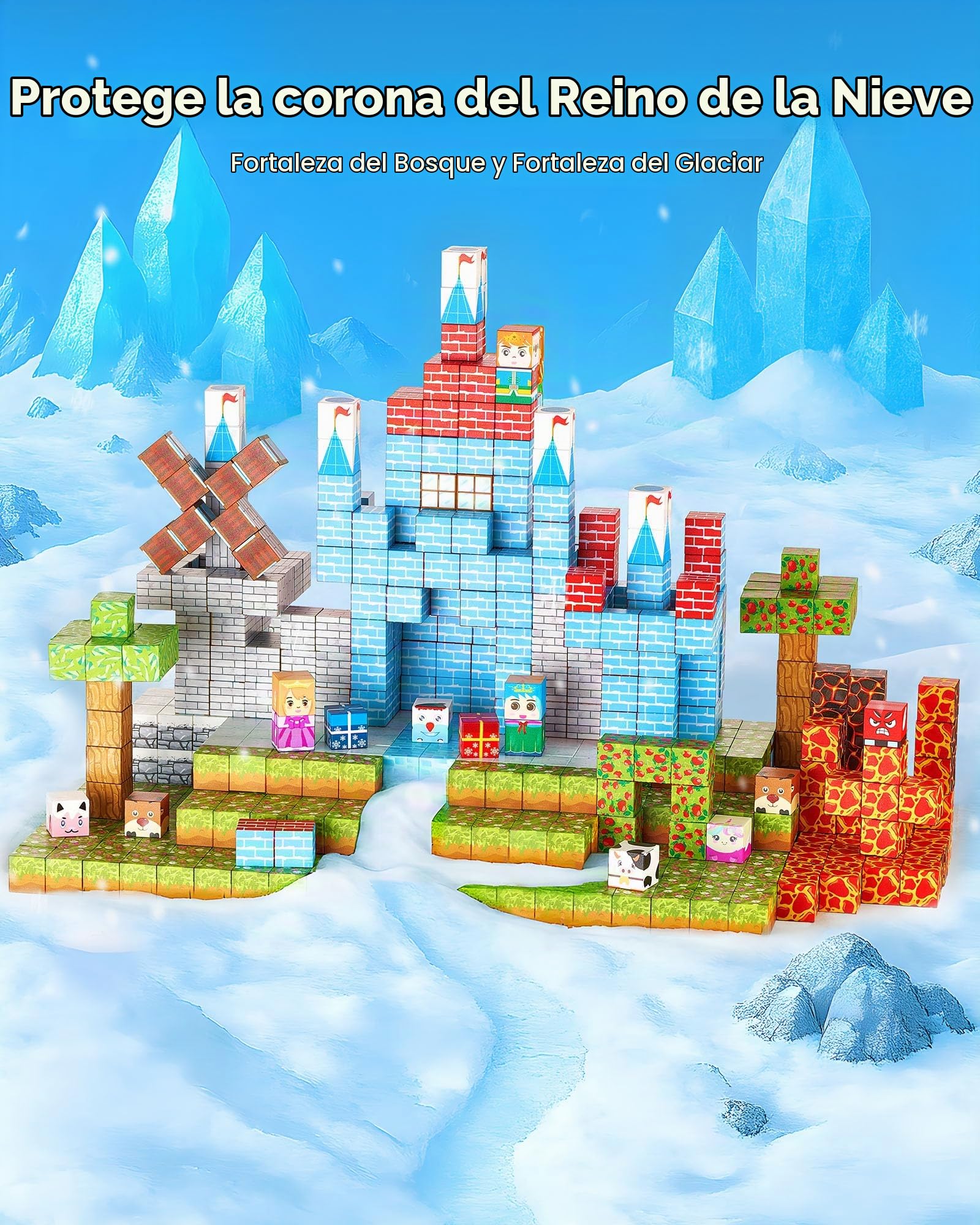 VEVOR Bloques Magnéticos, Juego de 150 Piezas de Castillo Glaciar Cubos de Construcción Magnéticos, Juguetes Sensoriales Stem Montessori de Construcción Apilable para Niños de 3 Años o Más