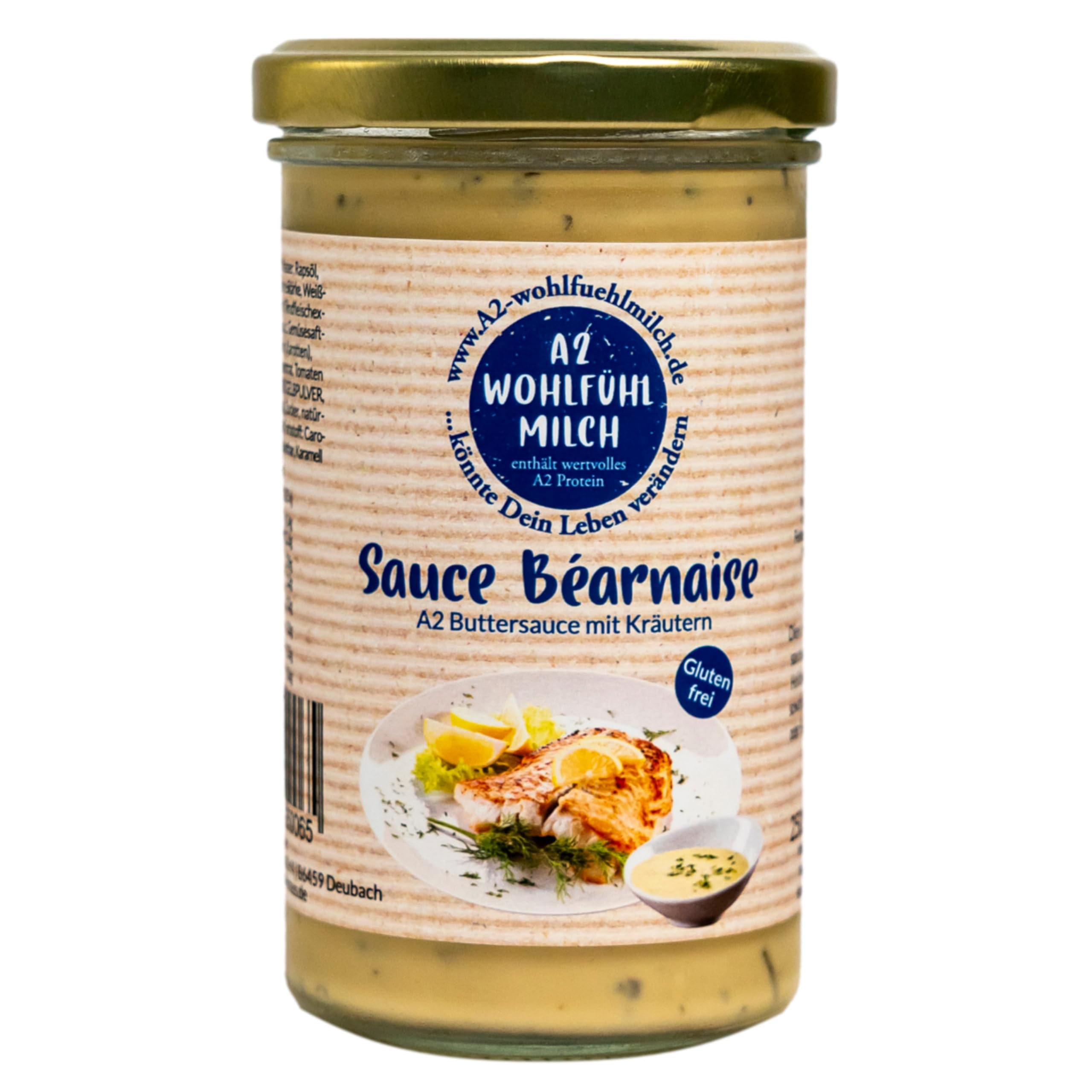 A2 Wohlfühl-Milch - Sauce Bearnaise mit A2 Butterschmalz und feinen Kräutern 250ml Glas - Sauce Béarnaise ideal für die gehobene Küche passt zu Fleisch, Fisch und Spargel
