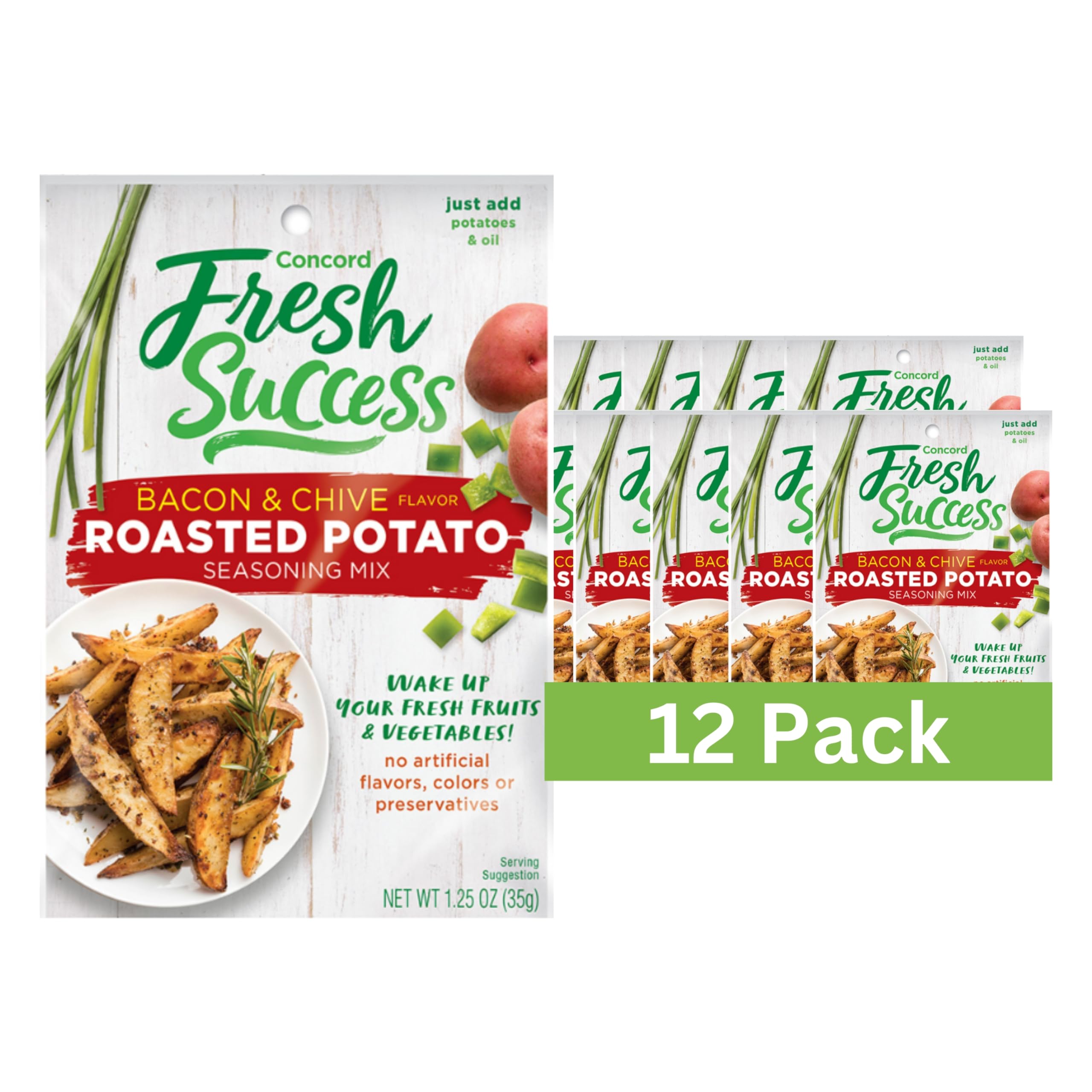 Concord Foods Bacon and Chive Roasted Potato Seasoning Mix, Elevate Your Potatoes with Savory & Fresh Flavor, 1.25 oz, 12-Pack