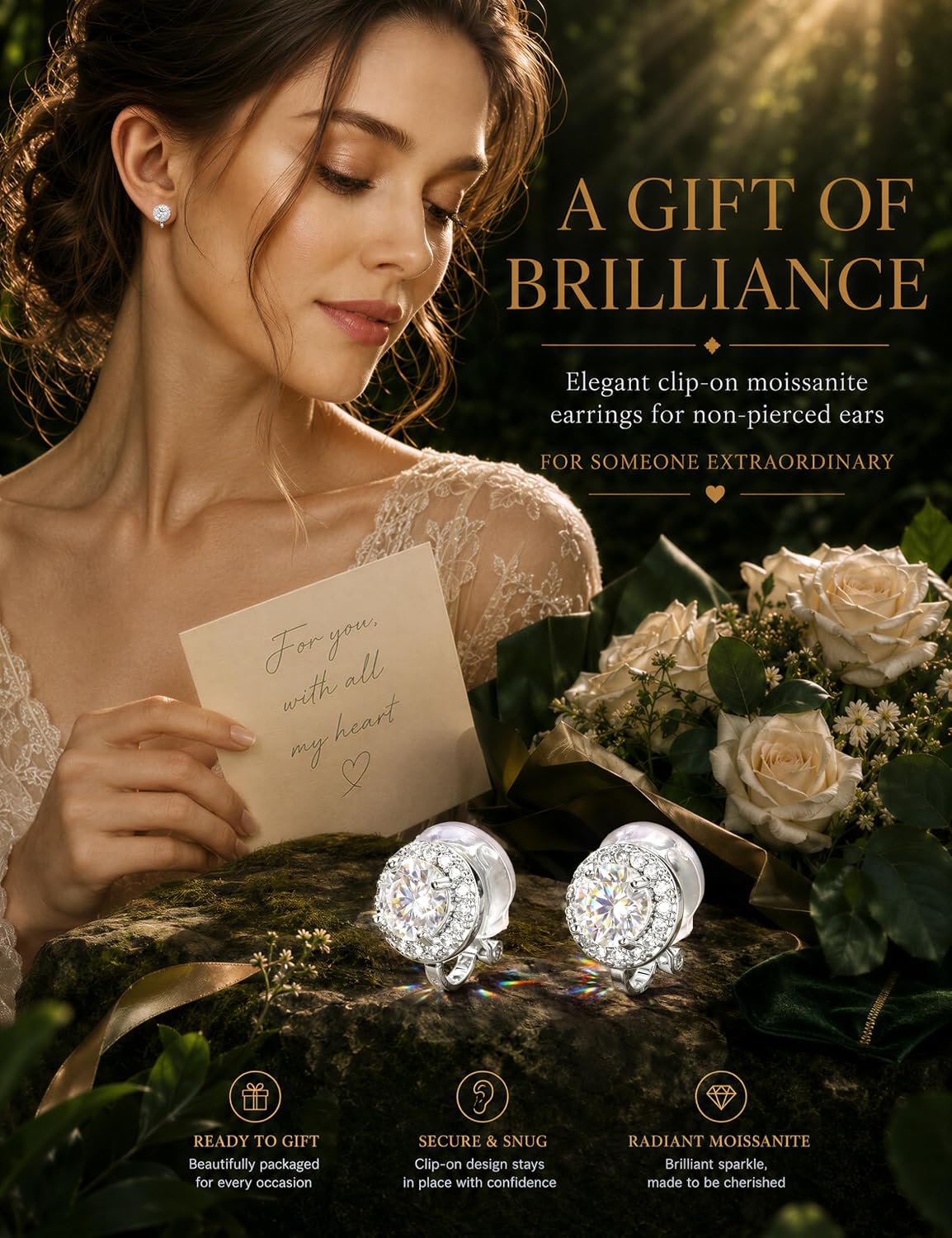 GEMQUEEN Moissanite Clip On Earrings for Women Men Hypoallergenic 0.8-4CT