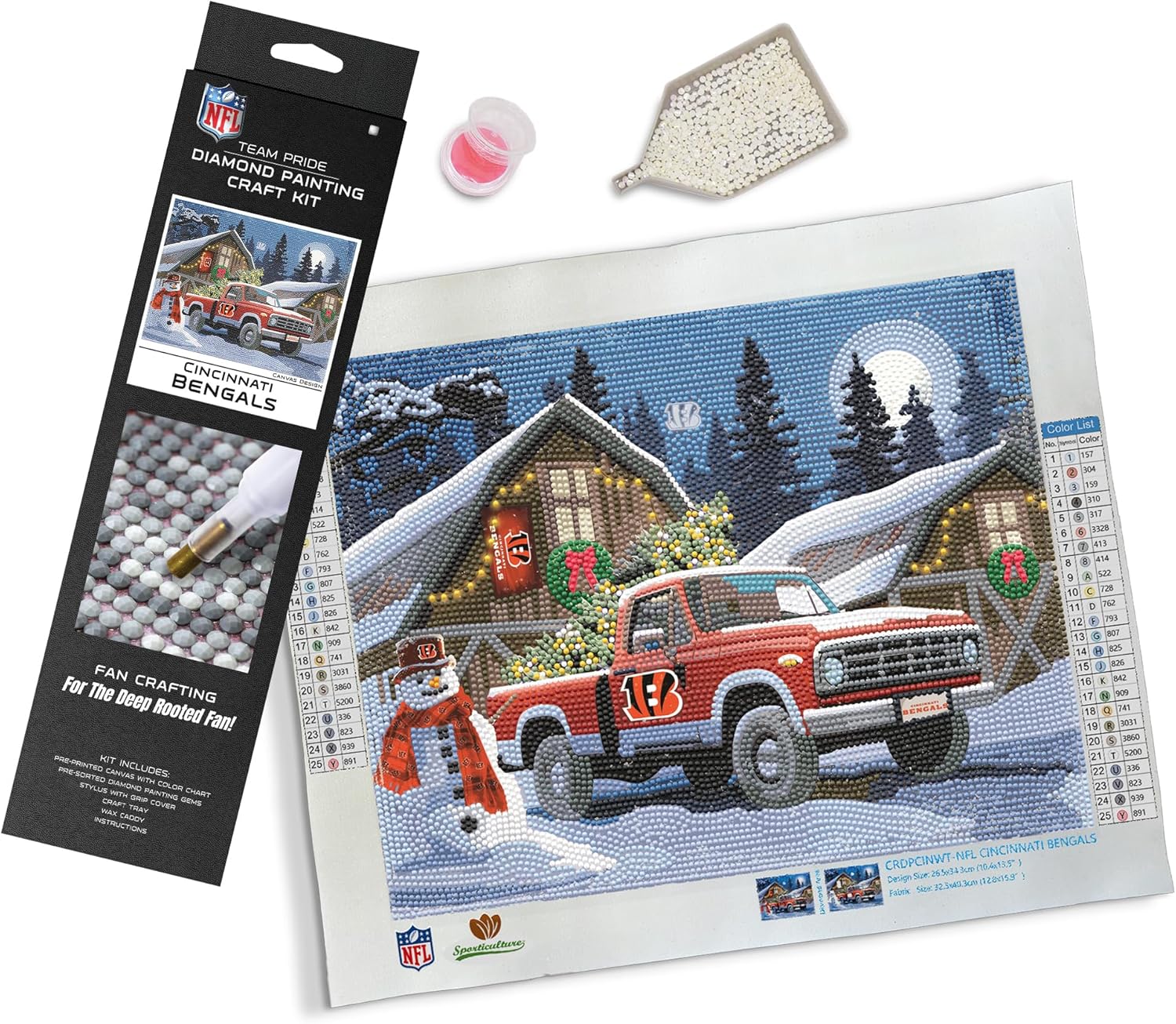 Sporticulture NFL Winter Farm Truck Cincinnati Bengals Diamond Painting Craft Kit – Officially Licensed DIY Fan Art, Includes Pre-Sorted Gems, Craft Tray with Instruction – Perfect for Framing