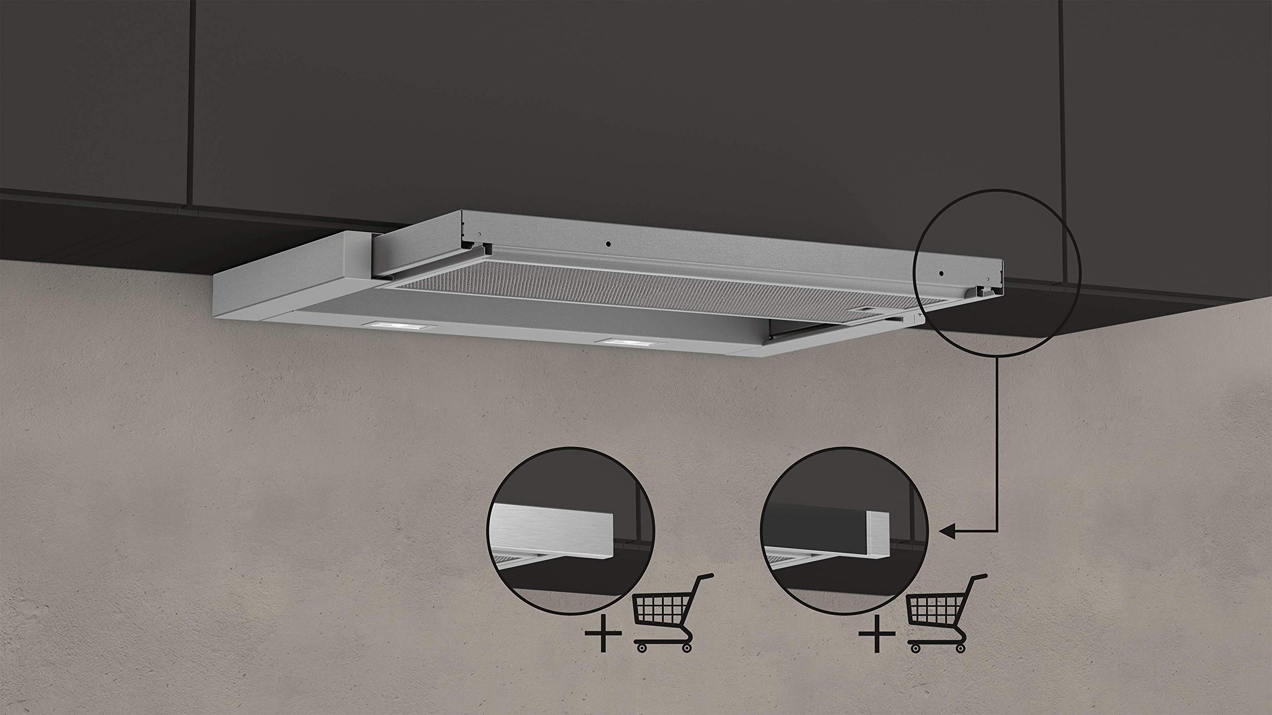 Neff D46ED22X1 - Campana extractora empotrable (N50, 60 cm, salida o recirculación), color plateado
