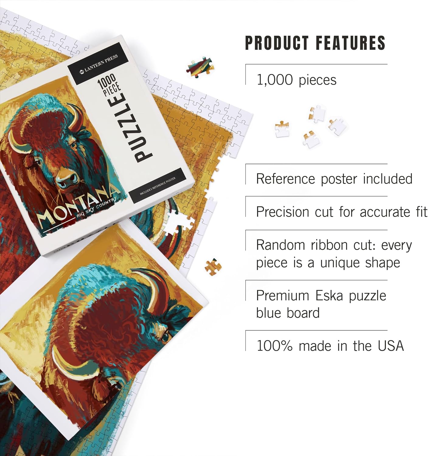 Country, Montana, Bison, Vivid (1000 Piece Puzzle, Challenging Jigsaw Puzzle for Adults, Made in USA)