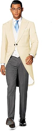 Mens Tailcoat 3-Piece Suit Classic Fit Office Jacket Vest & Stripe Pants Set