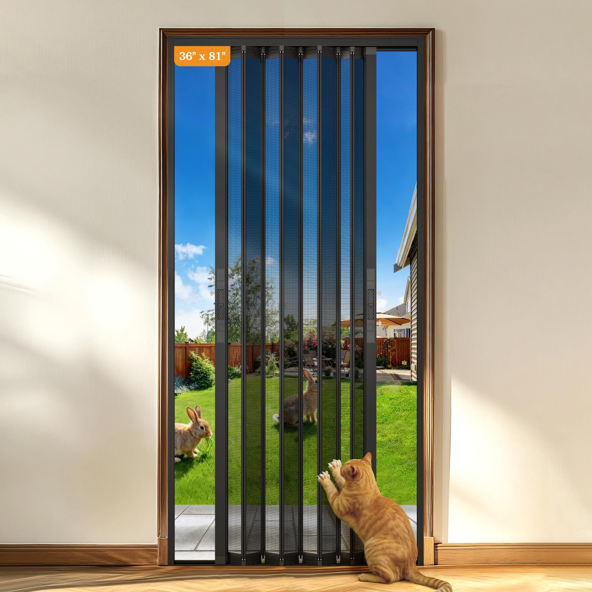 Retractable Screen Door Fits 36"x81" to 36.5"x81.5" Doors - Aluminum Frame & Pet-Proof Mesh - Magnetic Self-Latching Convenient Sliding Door with Left and Right Openings