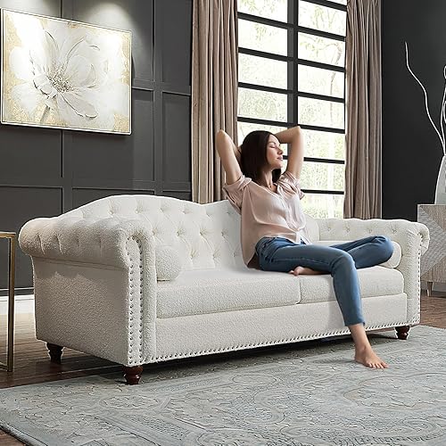 KINFFICT Sofá Chesterfield blanco