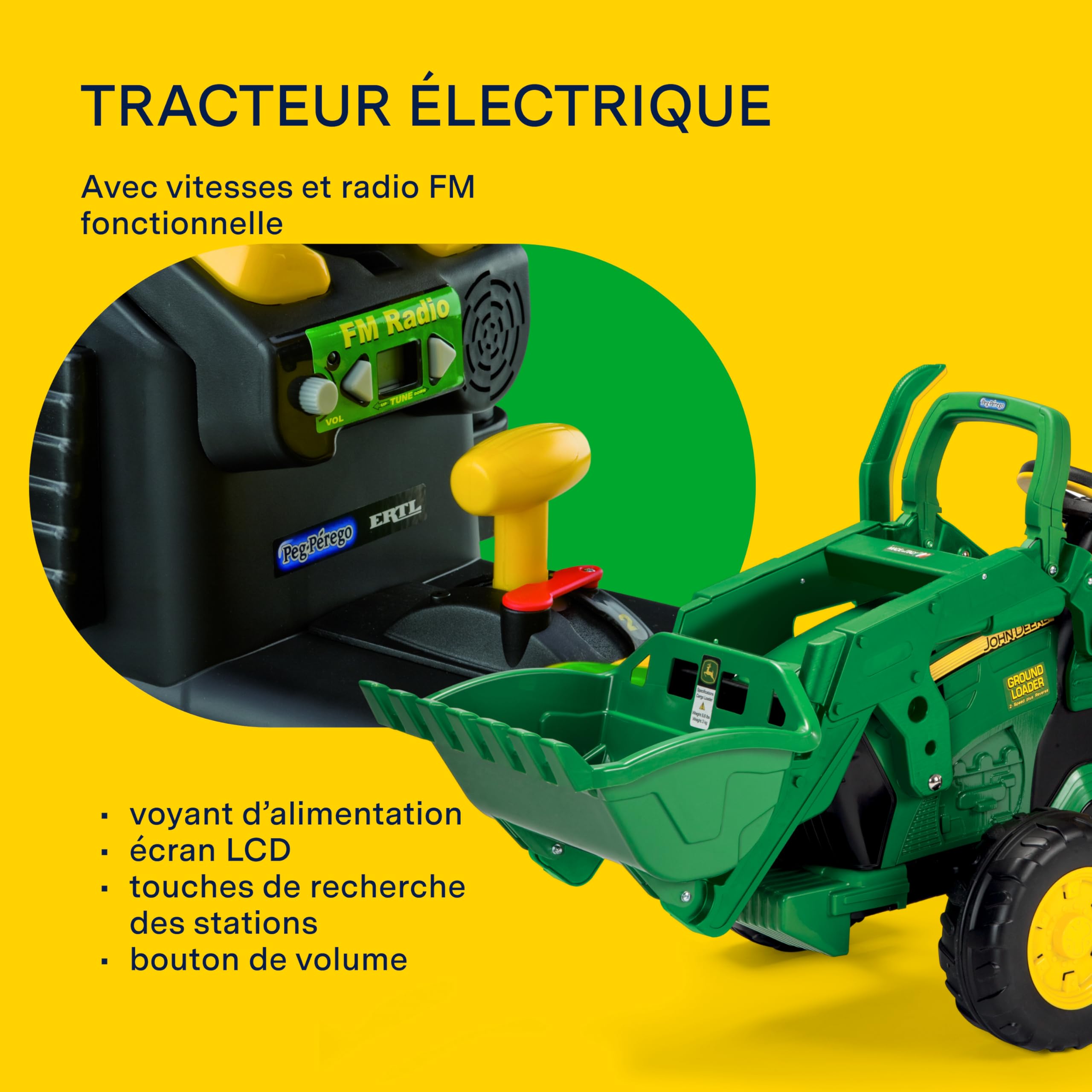 Peg Perego- John Deere Loader Tracteur avec Pelleteuse, OR0068, Vert-Jaune