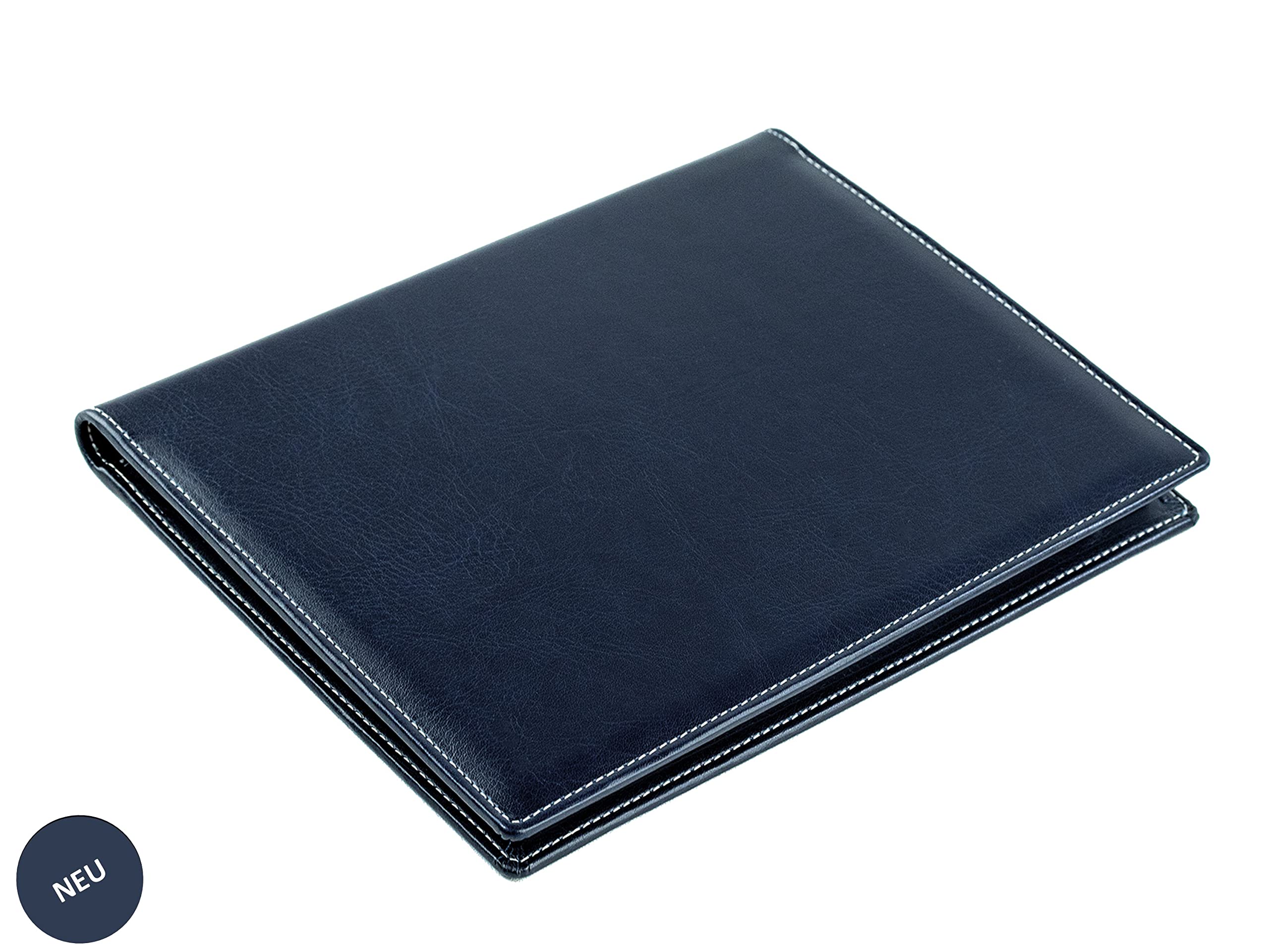 DELMON VARONE Porte-documents cuir synthétique DIN A5 Bleu Organiseur porte-stylo poche plaquée Dossier