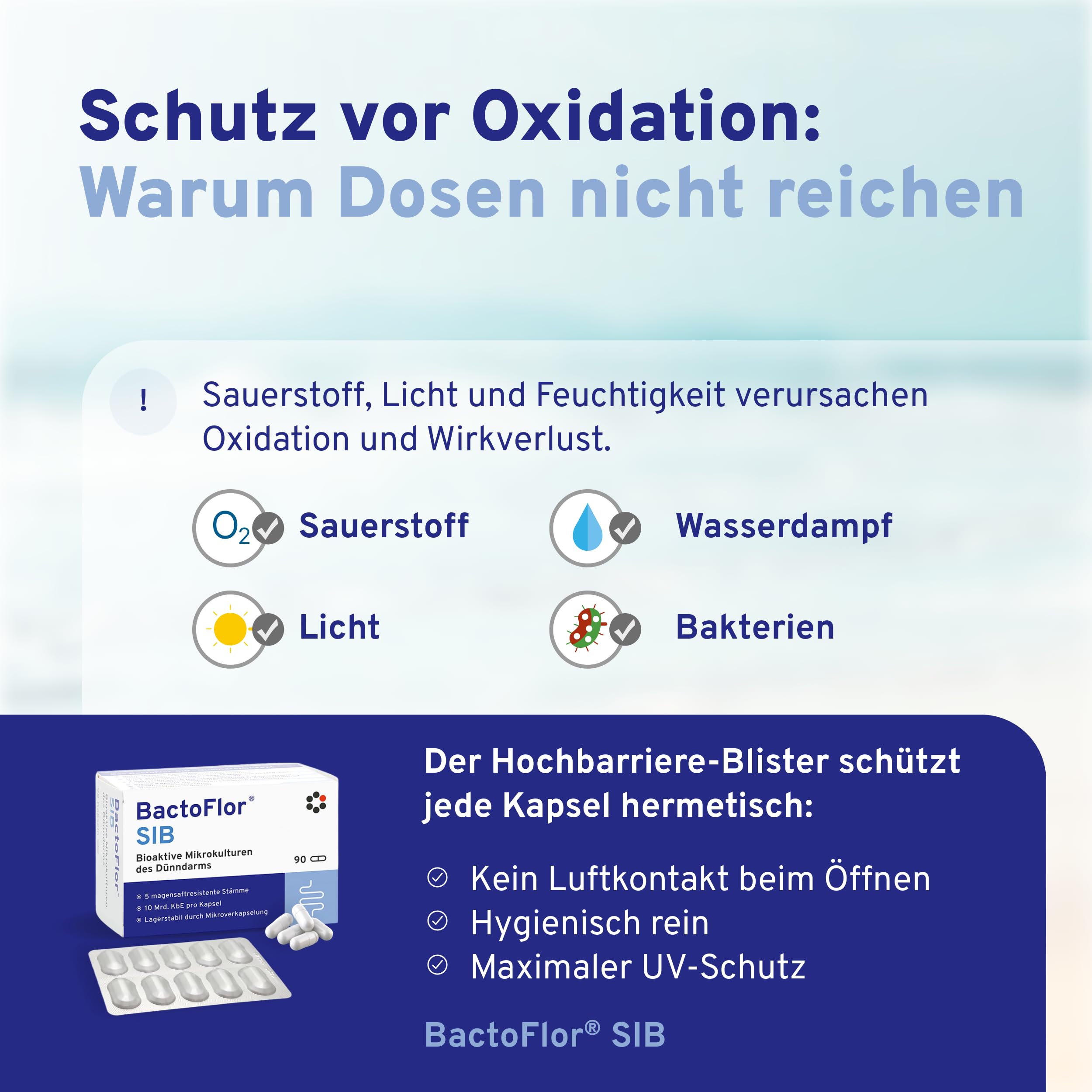 BactoFlor® SIB - Probiotika für den Dünndarm (90 Kapseln) - 4 Darmbakterien der Darmflora mit Saccharomyces boulardii & Milchsäurebakterien - 900 Mrd. KBE je Packung - laktosefrei & glutenfrei