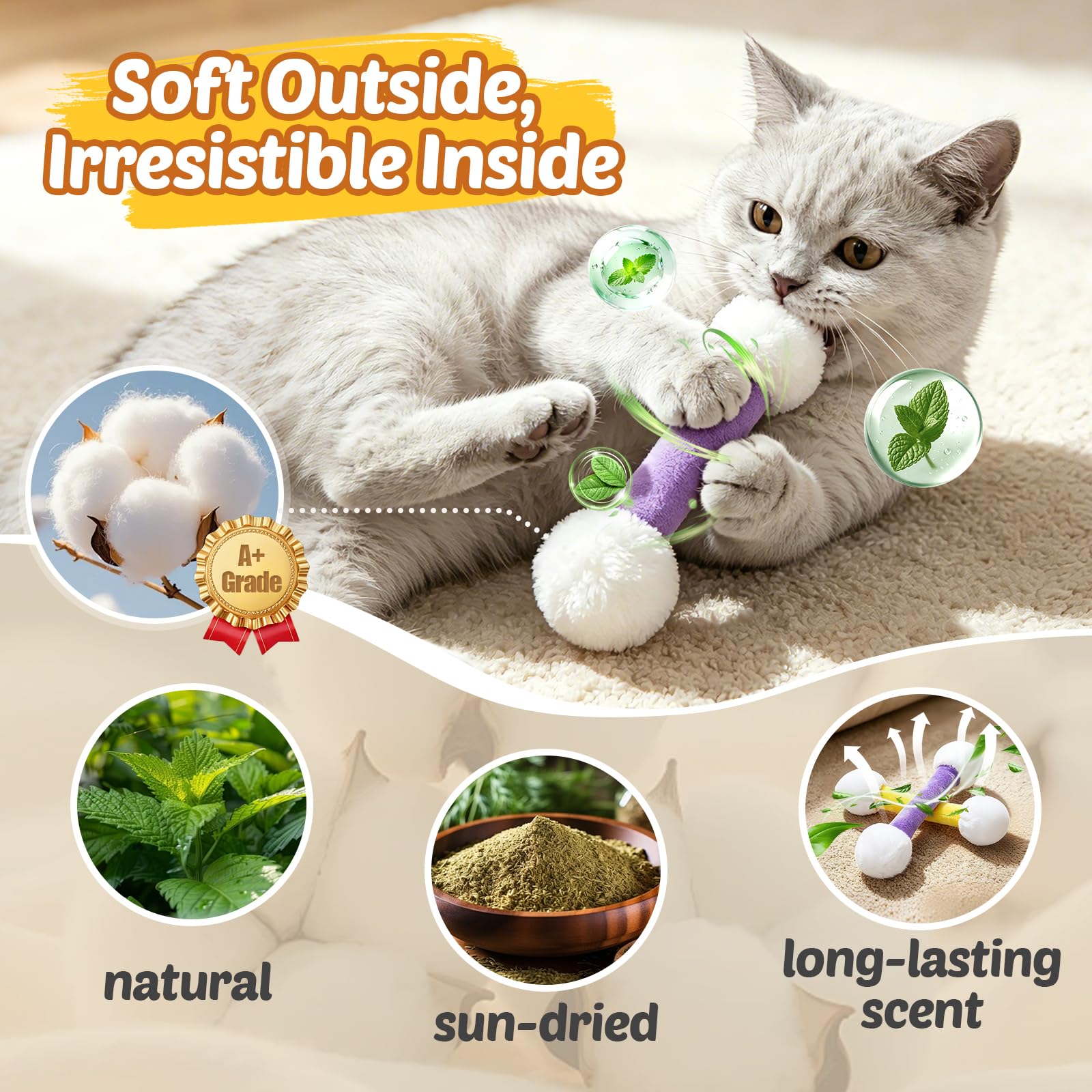 CiyvoLyeen Juego de 6 juguetes de hierba gatera de felpa suave para gatos, juguetes interactivos para amantes de los gatos, regalo resistente para dentición de gatos, juguete masticable para gatos