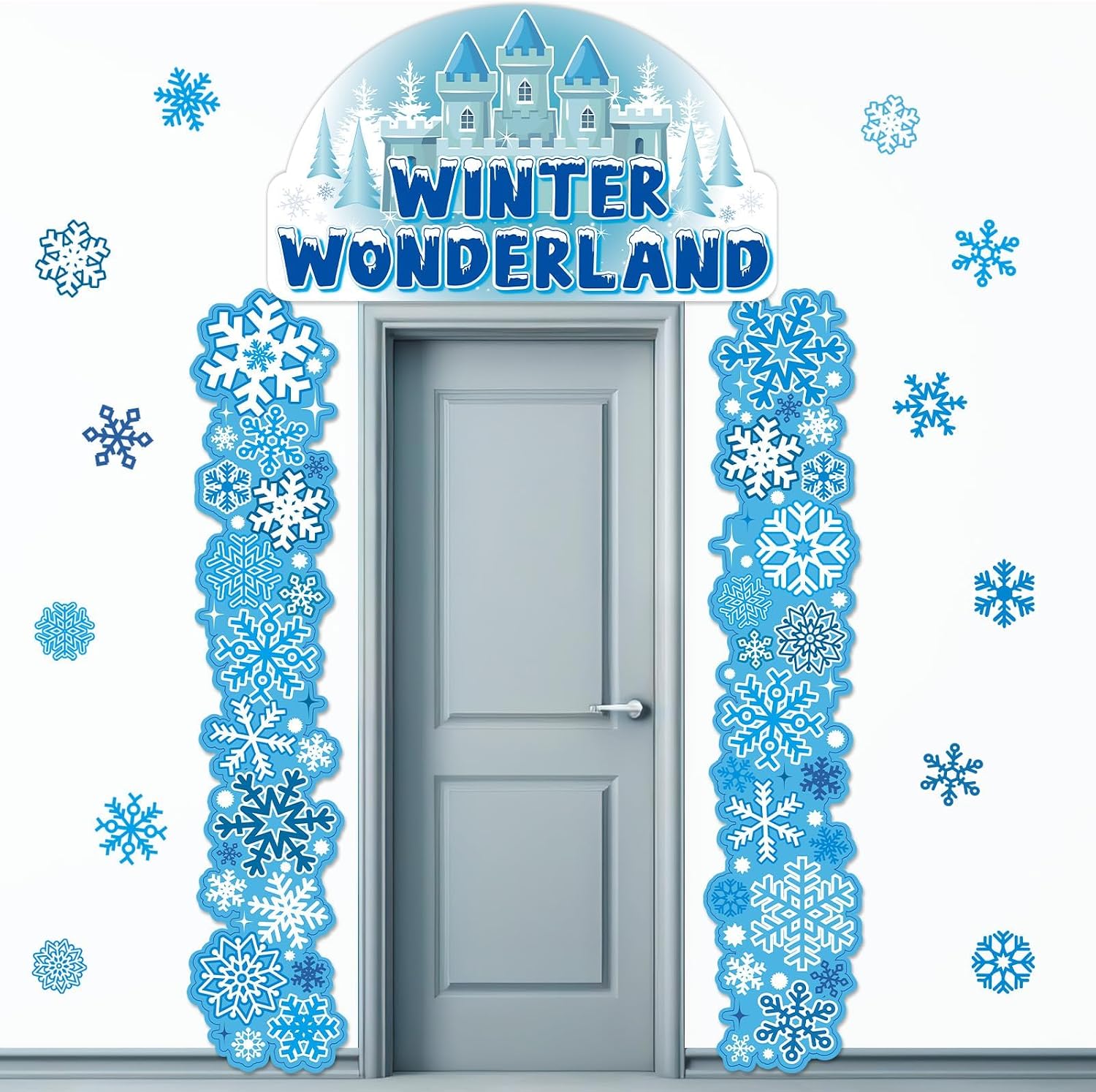 Winter Wonderland Door Cover Snowflake Hanging Banner Christmas Porch Sign Snow Castle Party Decorations for Winter Holiday Door Wall Decor Christmas Baby Shower Birthday Party Supplies