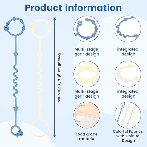 Miniatura 10 de RTMOK 4 correas de juguete de silicona para bebé, accesorios para cochecito, correas de juguete para bebé, esencial de viaje para bebé, se aplica a