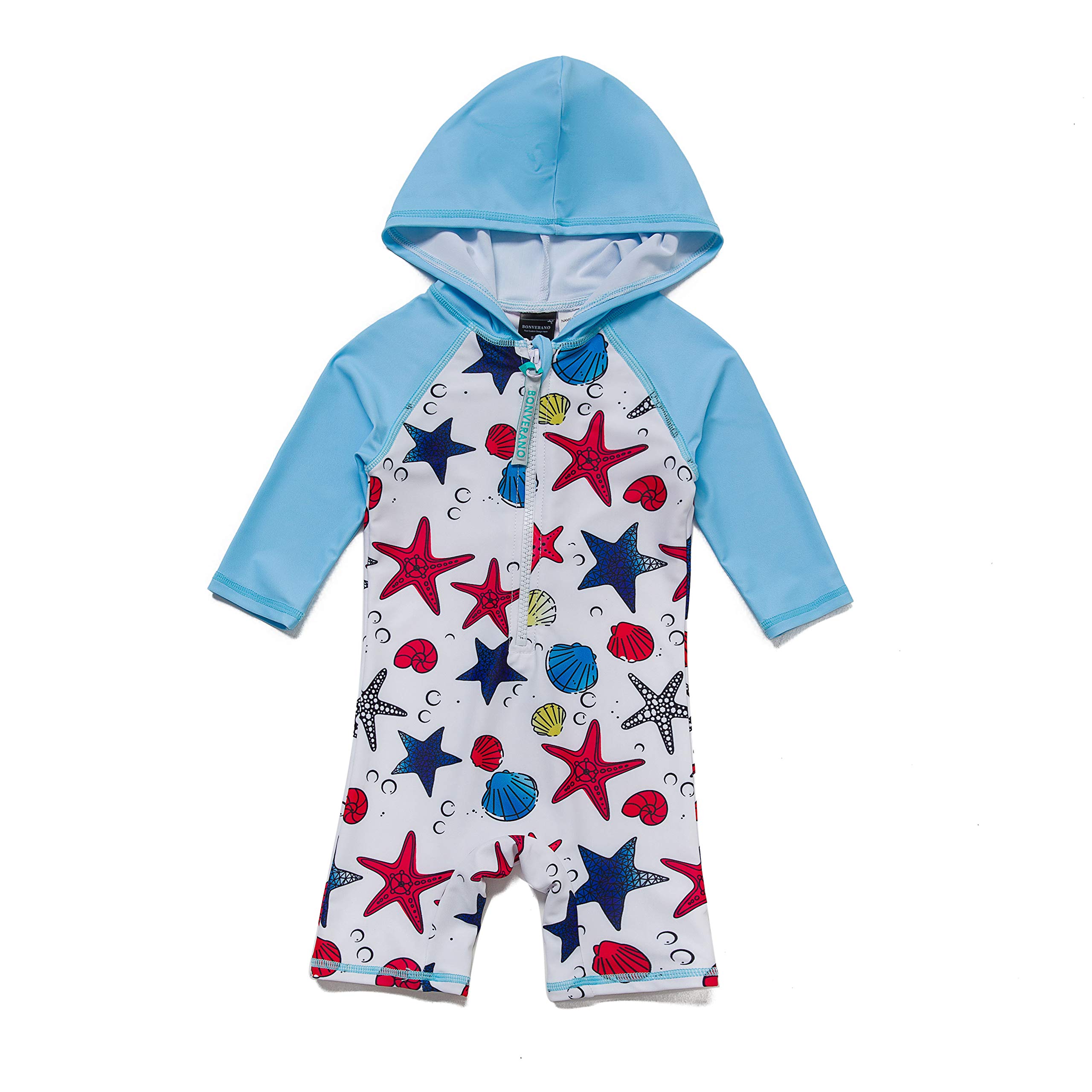 BONVERANO Baby Junge EIN stück 3/4 der ärmellänge UV-Schutz 50+ Badeanzug MIT Kapuze Reißverschluss