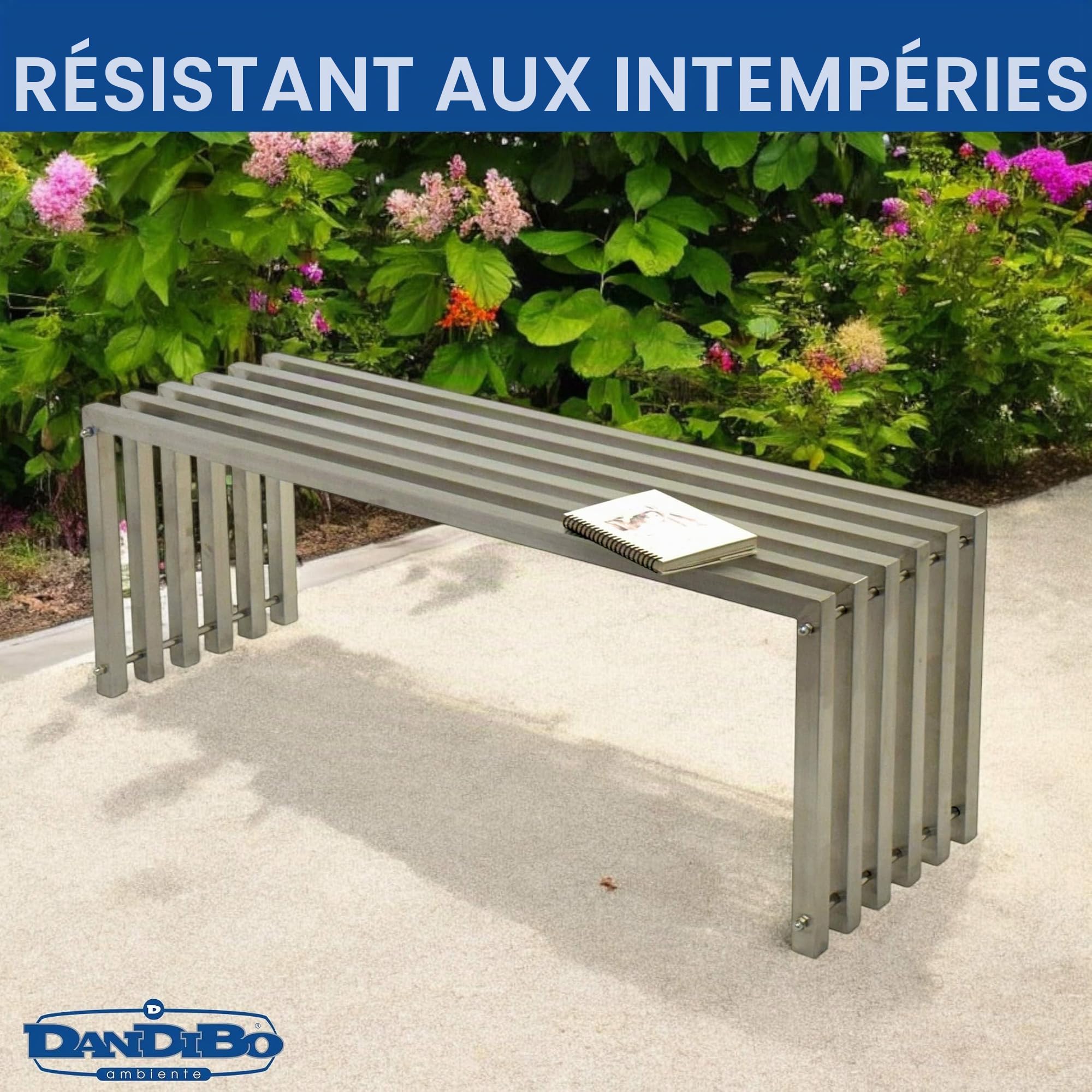DanDiBo 96607 Banc de jardin résistant aux intempéries en acier inoxydable massif 115 cm