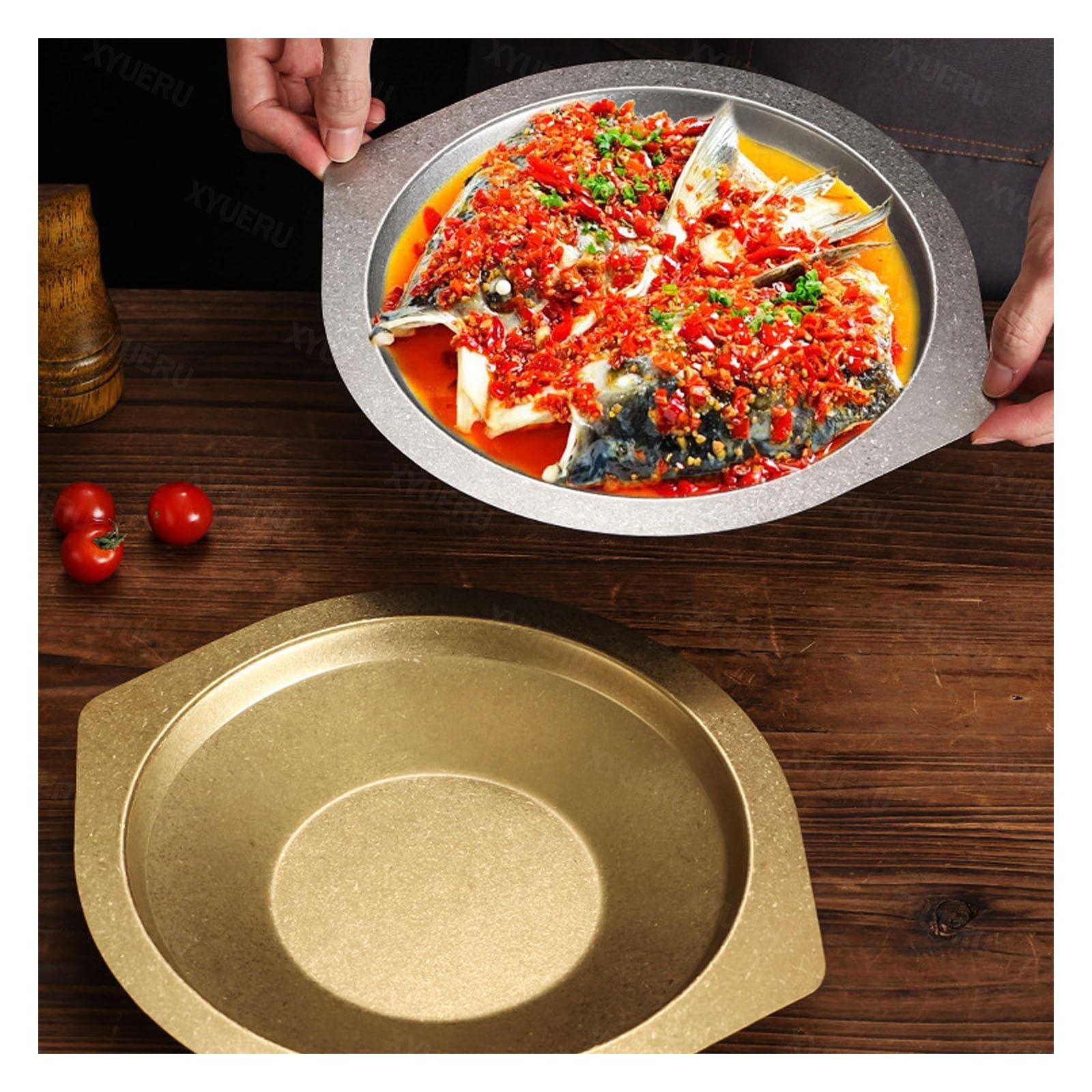Paellera, plato de acero inoxidable para servir mariscos, ollas secas para cocinas de inducción, ideal para hogares y restaurantes