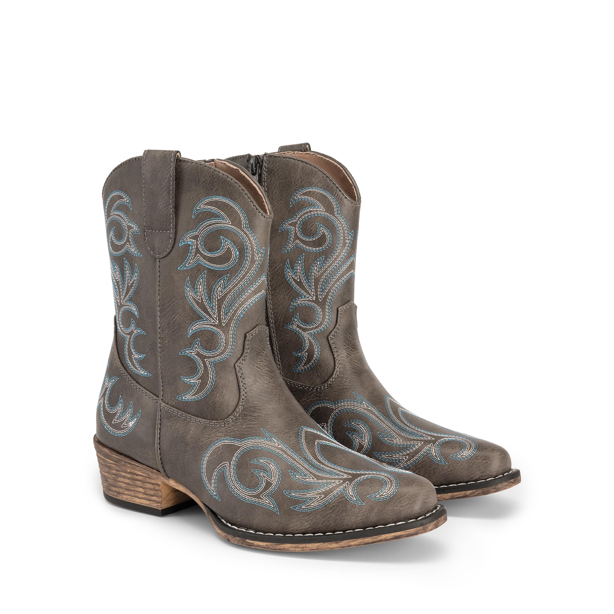 DREAM PAIRS Stivali da Cowboy da Donna, Stile Cowgirl, Stivaletti Alla Caviglia Ricamati Tacco Spesso, Stivaletti Corti Alla Moda con Cerniera
