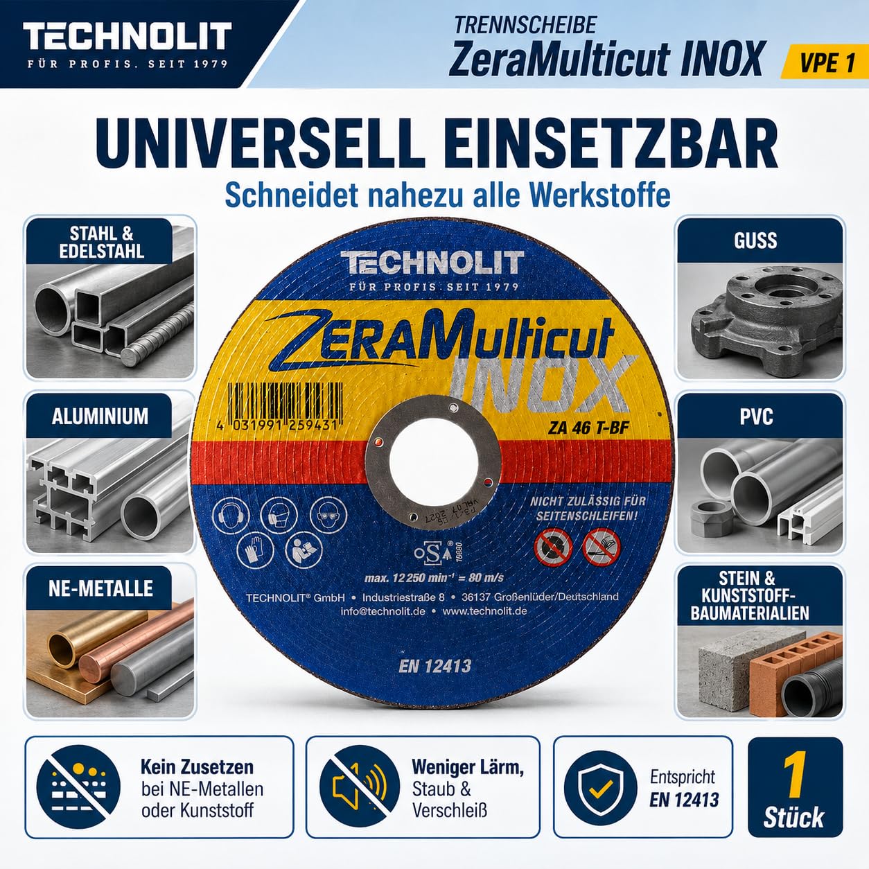 TECHNOLIT ZeraMulticut Trennscheibe 125 x 1,0 mm | 25 Stück | Flexscheiben