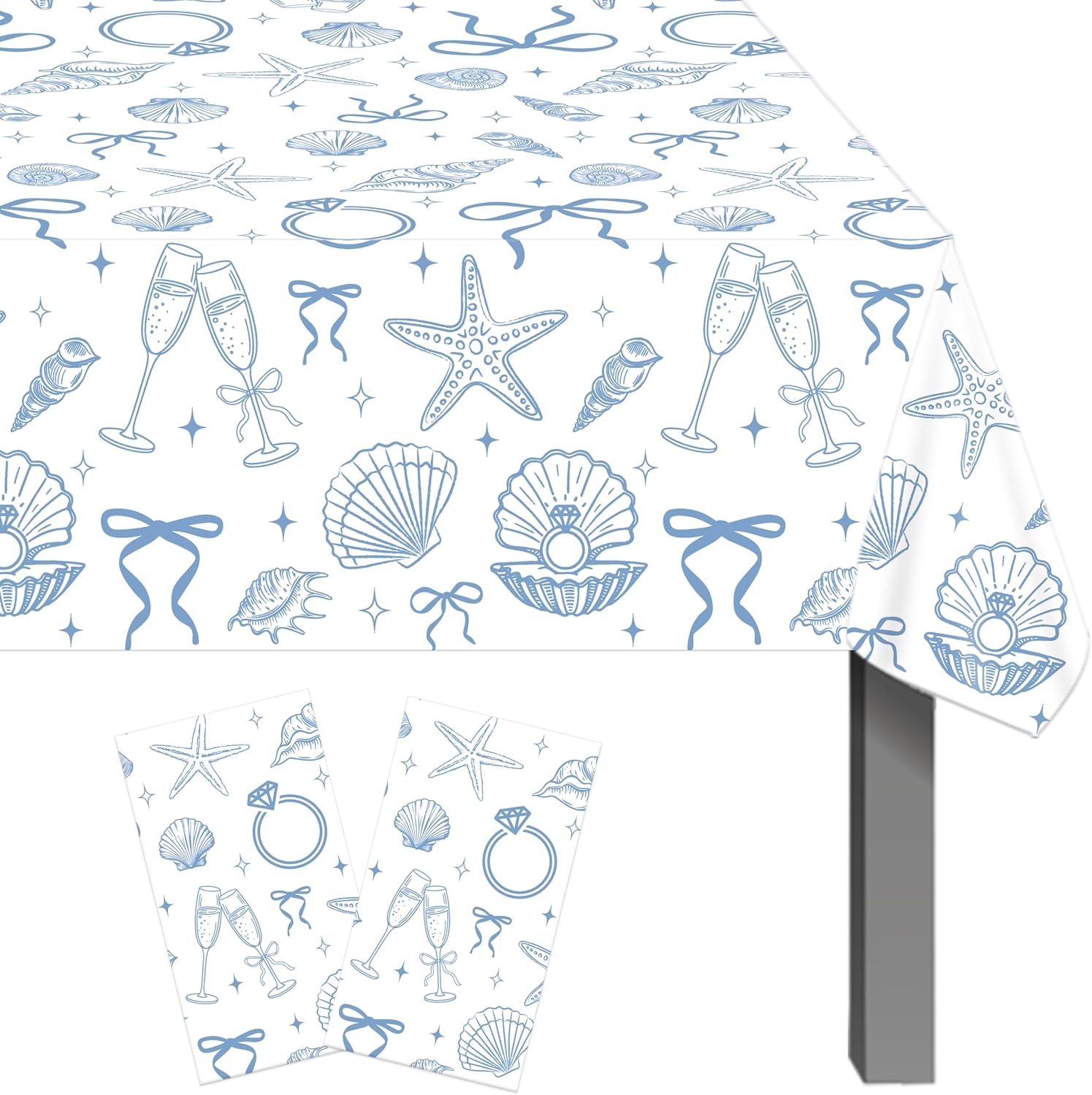 Last Toast on the Coast Bachelorette Decorations Blue bridal shower Tablecloth 2PCS Beach Bachelorette Party Table Covers Plastic Seashel Coastal Theme Table Decor for Hen Wedding Engagement supplies