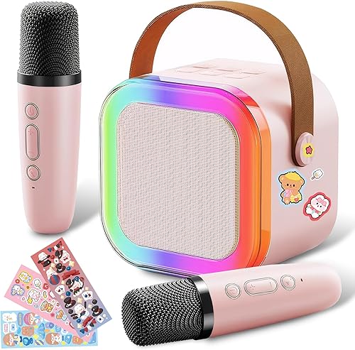 Hovothy Karaoke de juguetes para niños y adultos, máquina de micrófono, luces coloridas para niños, mini altavoz Bluetooth profesional portátil,