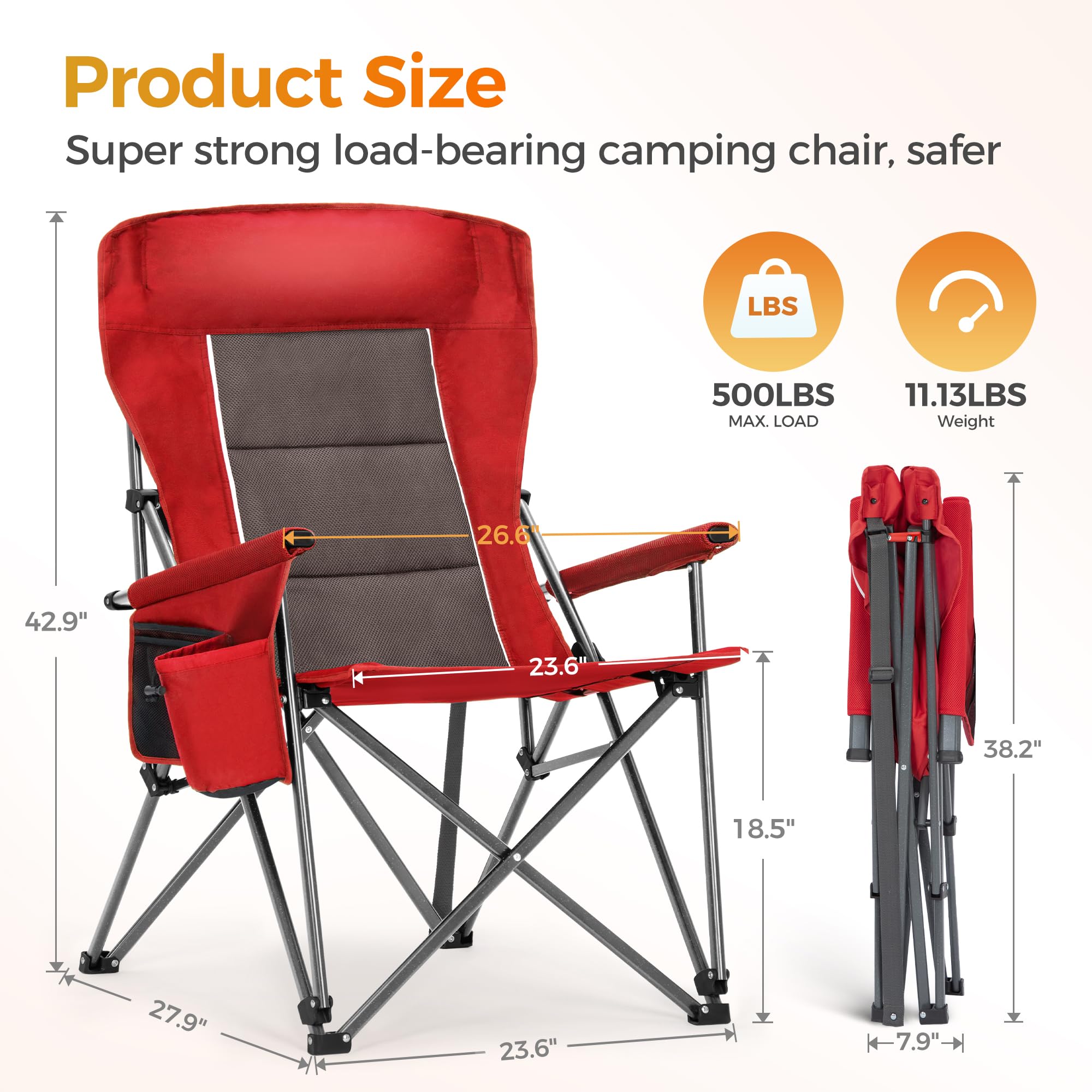 Condition photo showing New/Like New for alpha camp heavy duty high back camping chairs with cup holder oversized folding chair outdoor chair with headrest,lawn with side pocket for lawn, sports and fishing, 500lbs