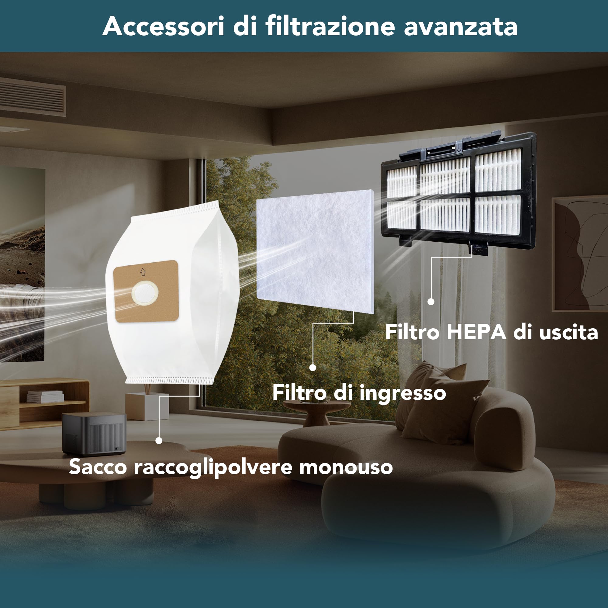Akitas C5 Aspirapolvere con Sacco 850W, Raggio d’Azione 9m, Spazzola Tedesca Wessel-Werk, Filtro HEPA per Allergie e Animali, Compatto e Leggero