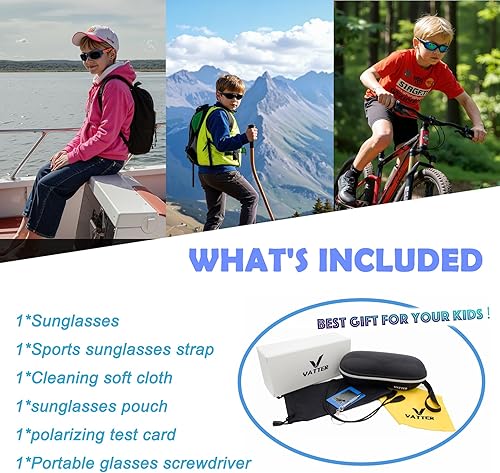 Miniatura 7 de Vatter TR90 - Lentes de sol polarizados irrompibles, para niños, niñas y jóvenes