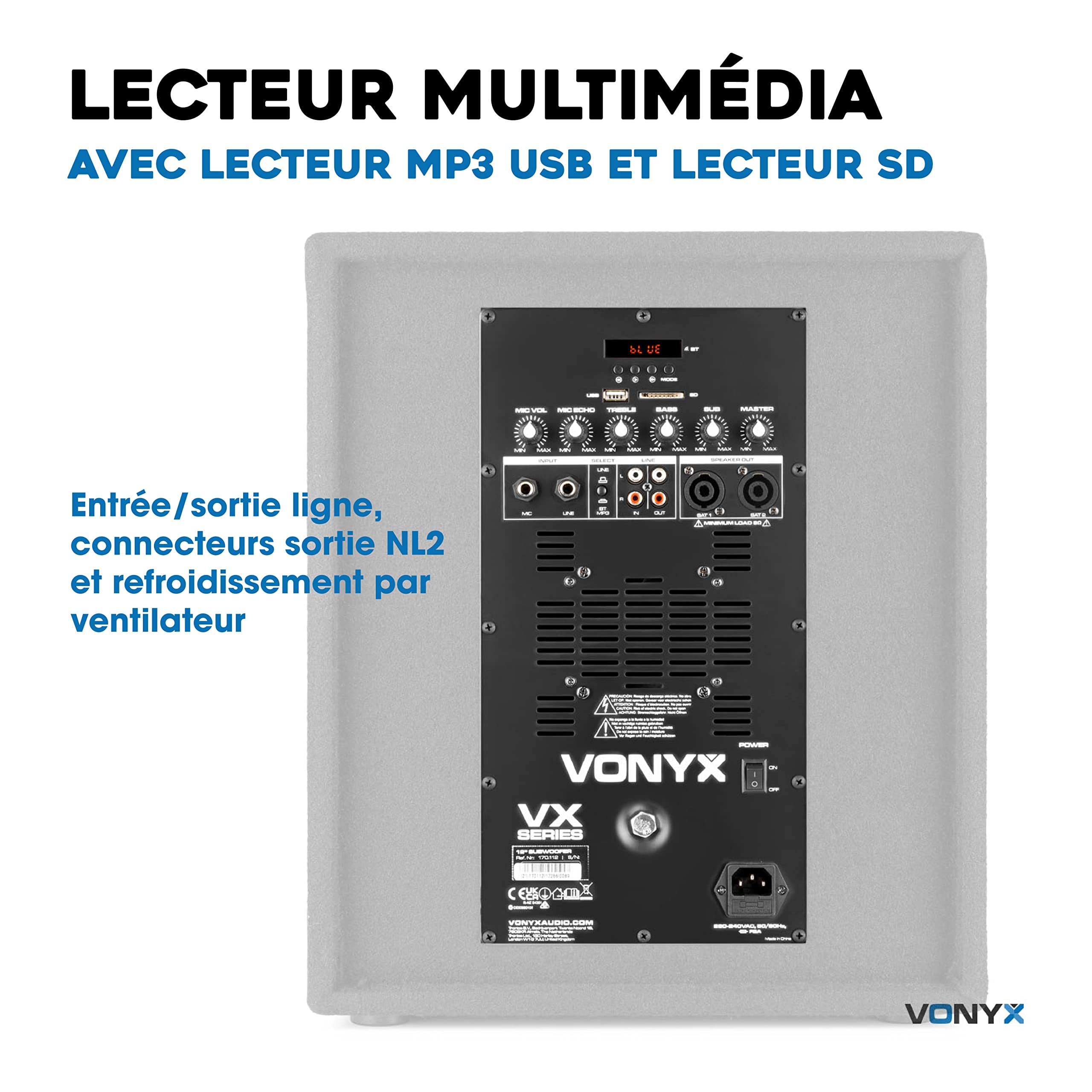 VONYX VX0812BT Pack Sono DJ Actif 2.1-800W, 8Ohm, avec Bluetooth, Subwoofer 12 Pouces, 2 Enceintes 8 Pouces, Égaliseur de Son, Lecteur MP3 USB/SD, Idéal pour Vos Soirées et Vos Évènements