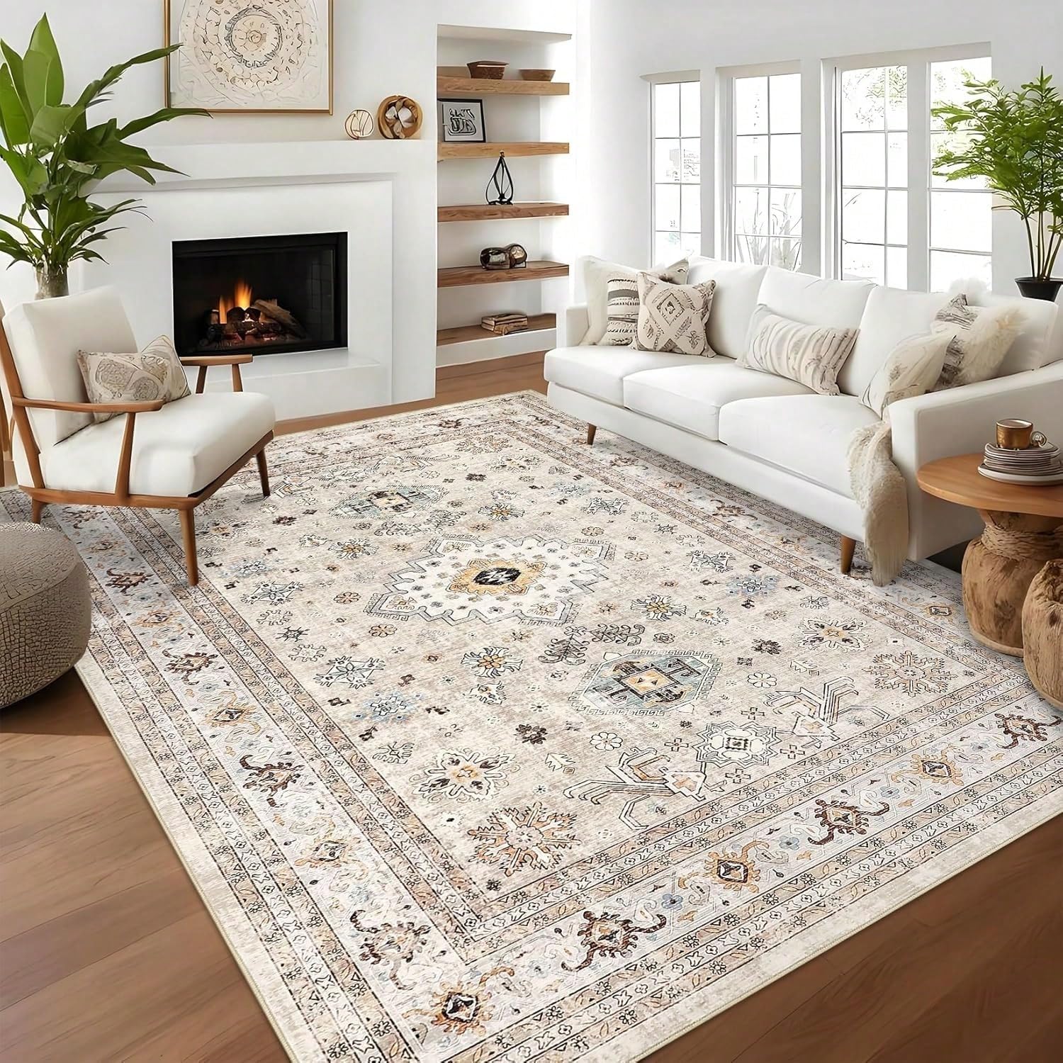 Tapis vintage imprimé bohème en imitation cachemire de 120 x 160 cm pour salon et chambre