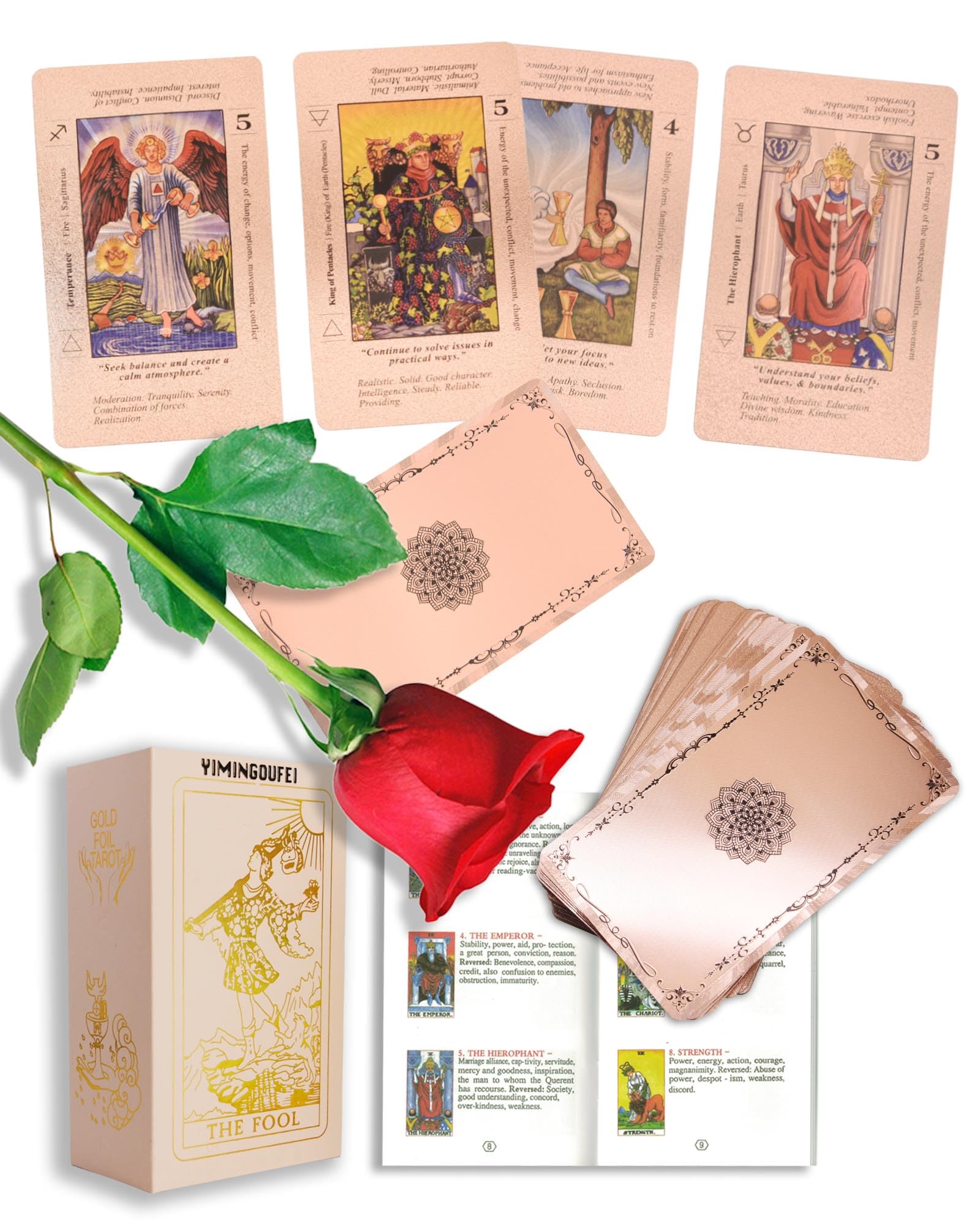 Cartas de Tarot con Diseño de Lámina Dorada Rosa, 78 Cartas, PVC Impermeable, Set para Adivinación y Reflexión