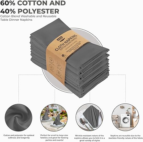 Vista 4 de Utopia Kitchen - Servilletas de tela color gris acero, 12 unidades, 18 x 18 pulgadas, mezcla de algodón, lavables y reutilizables, para hotel