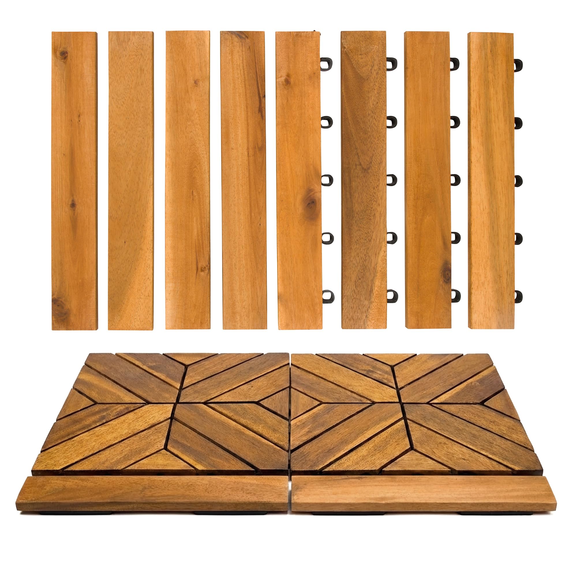 Majestick Goods Edges for Interlocking Deck Tiles – Snap-On Straight Edge Trim for Wooden Decking, Outdoor Flooring & Patio Tiles | 12x12 Acacia Hardwood Border for Balcony, Porch & Garden | 8 Pack